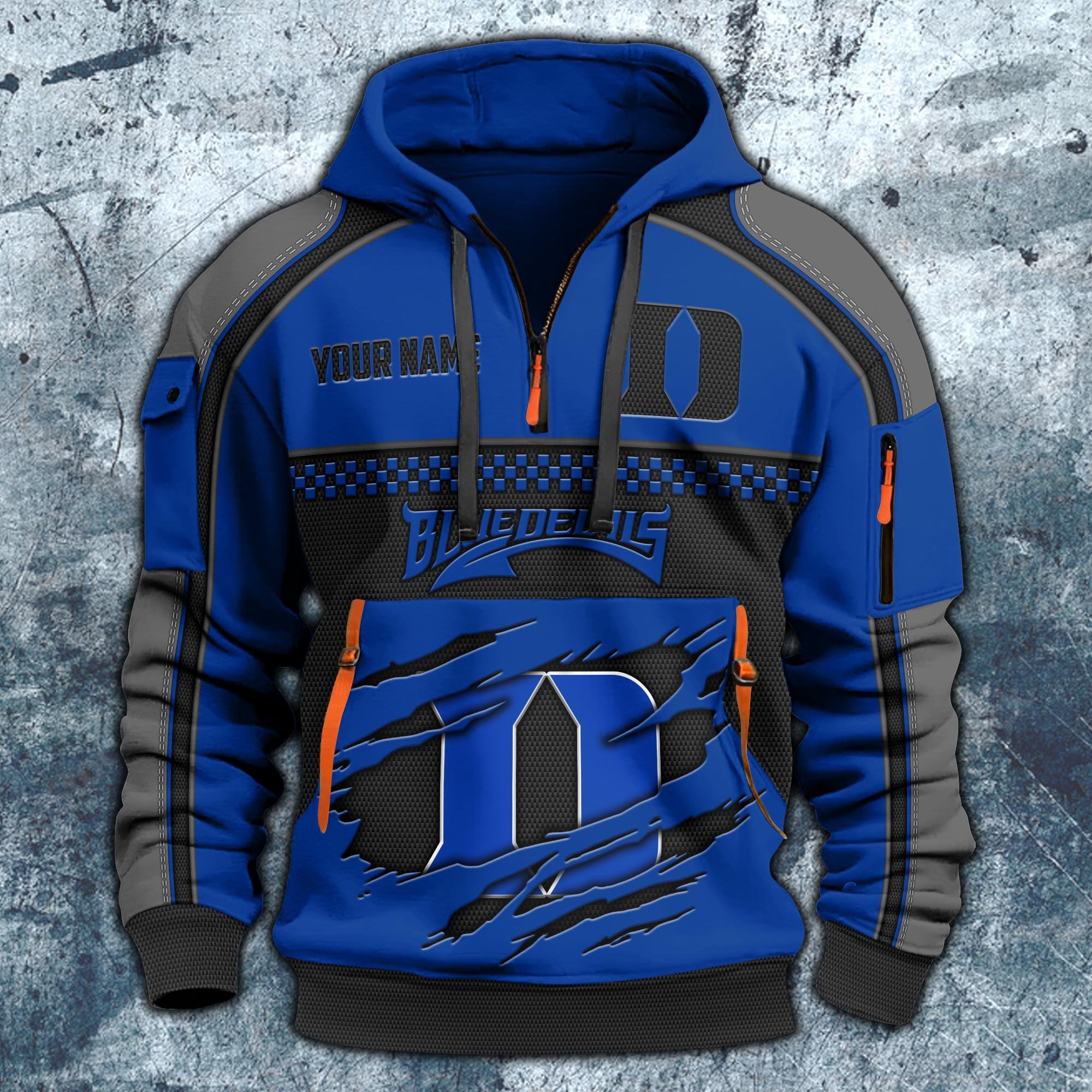 Alternative view of Duke Blue Devils Hoodie Half Zipper Custom Your Name,  Sports 3D Half-zip Hoodie EHIVM-07092718