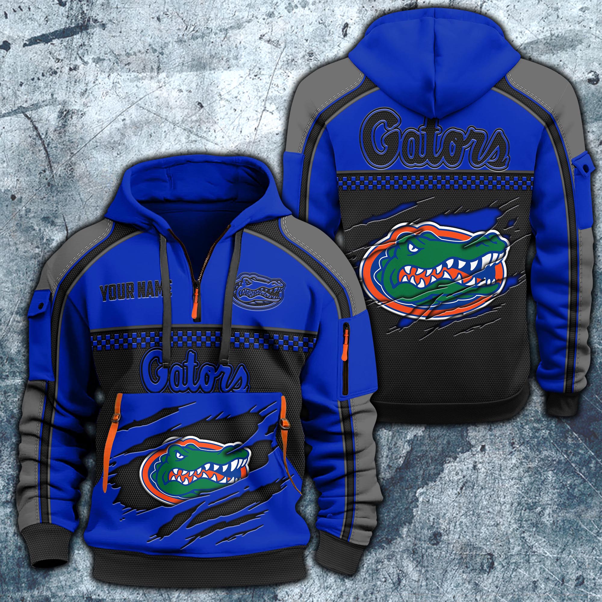 Florida Gators Hoodie Half Zipper Custom Your Name,  Sports 3D Half-zip Hoodie EHIVM-07092718