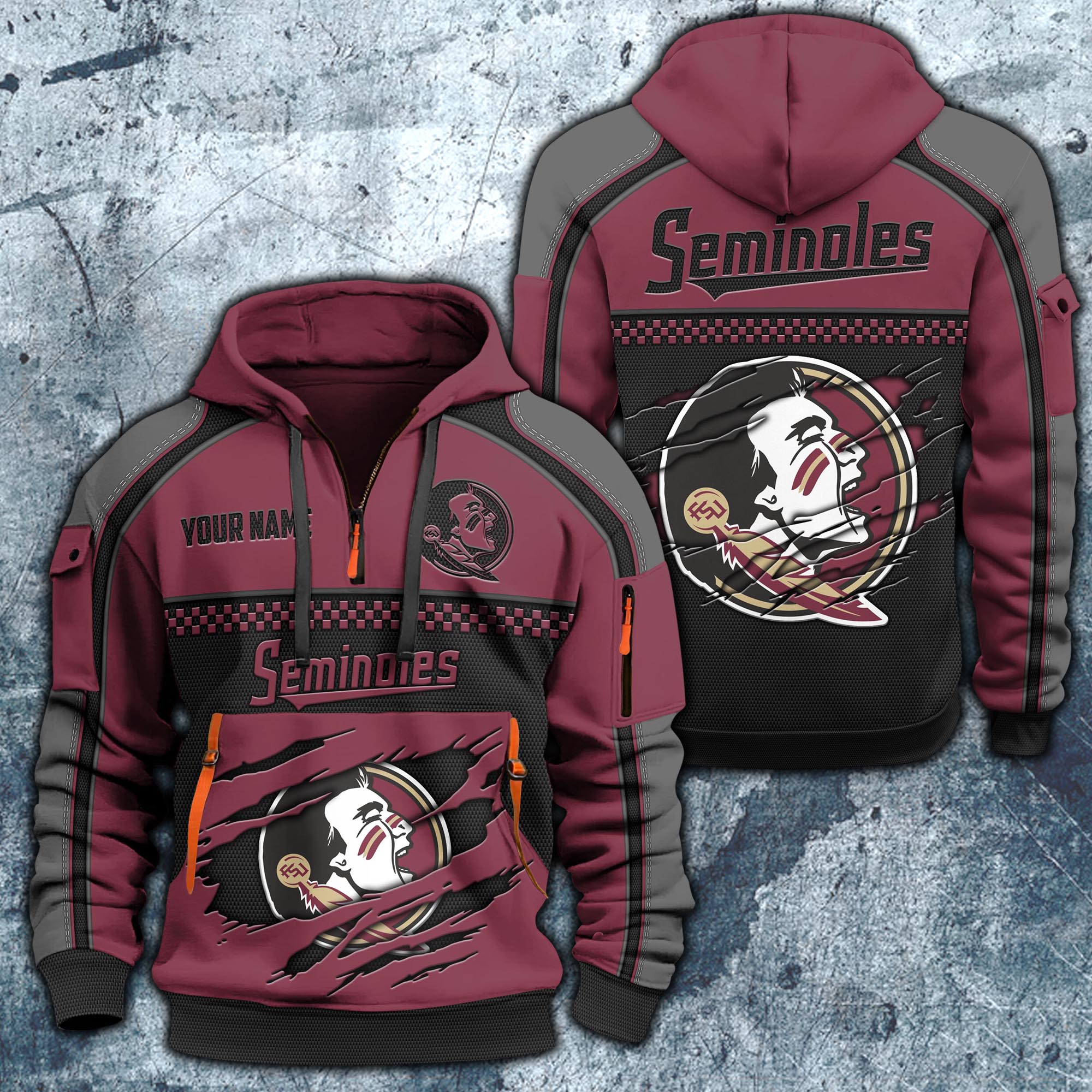 Florida State Seminoles Hoodie Half Zipper Custom Your Name,  Sports 3D Half-zip Hoodie EHIVM-07092718