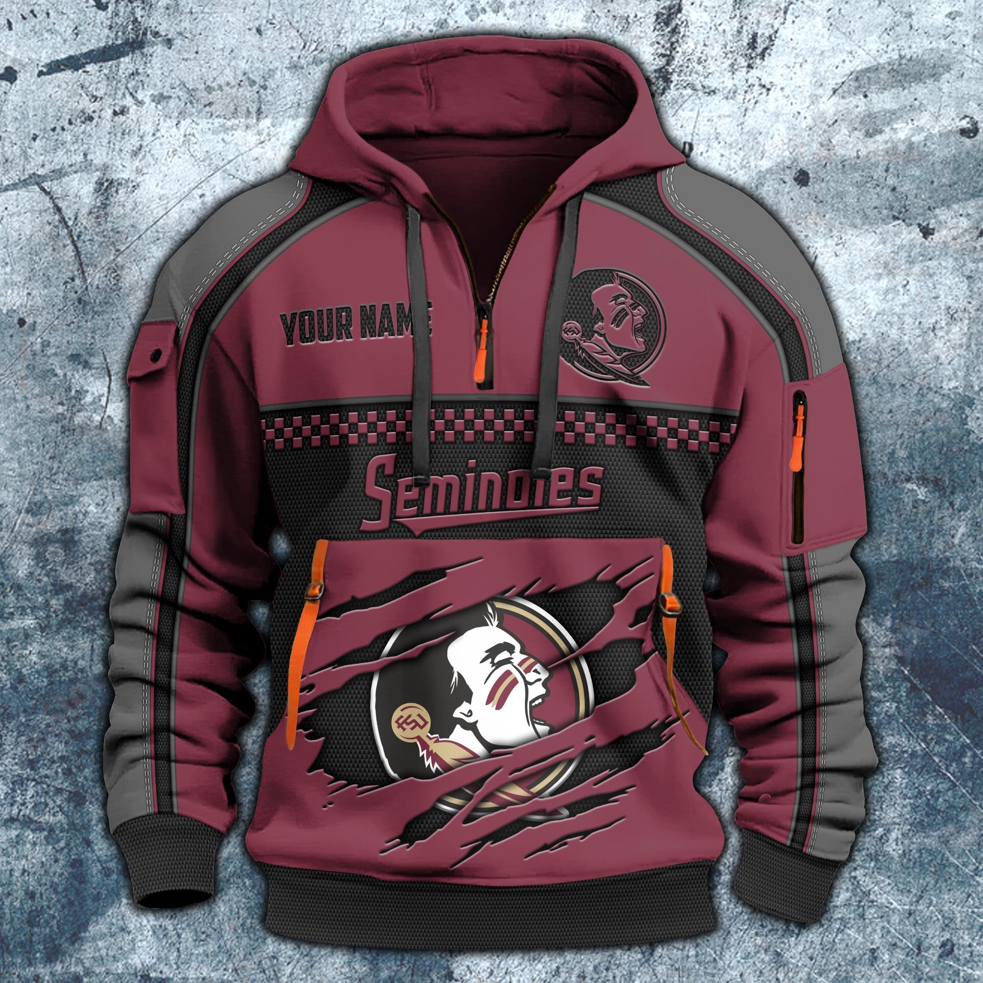 Alternative view of Florida State Seminoles Hoodie Half Zipper Custom Your Name,  Sports 3D Half-zip Hoodie EHIVM-07092718