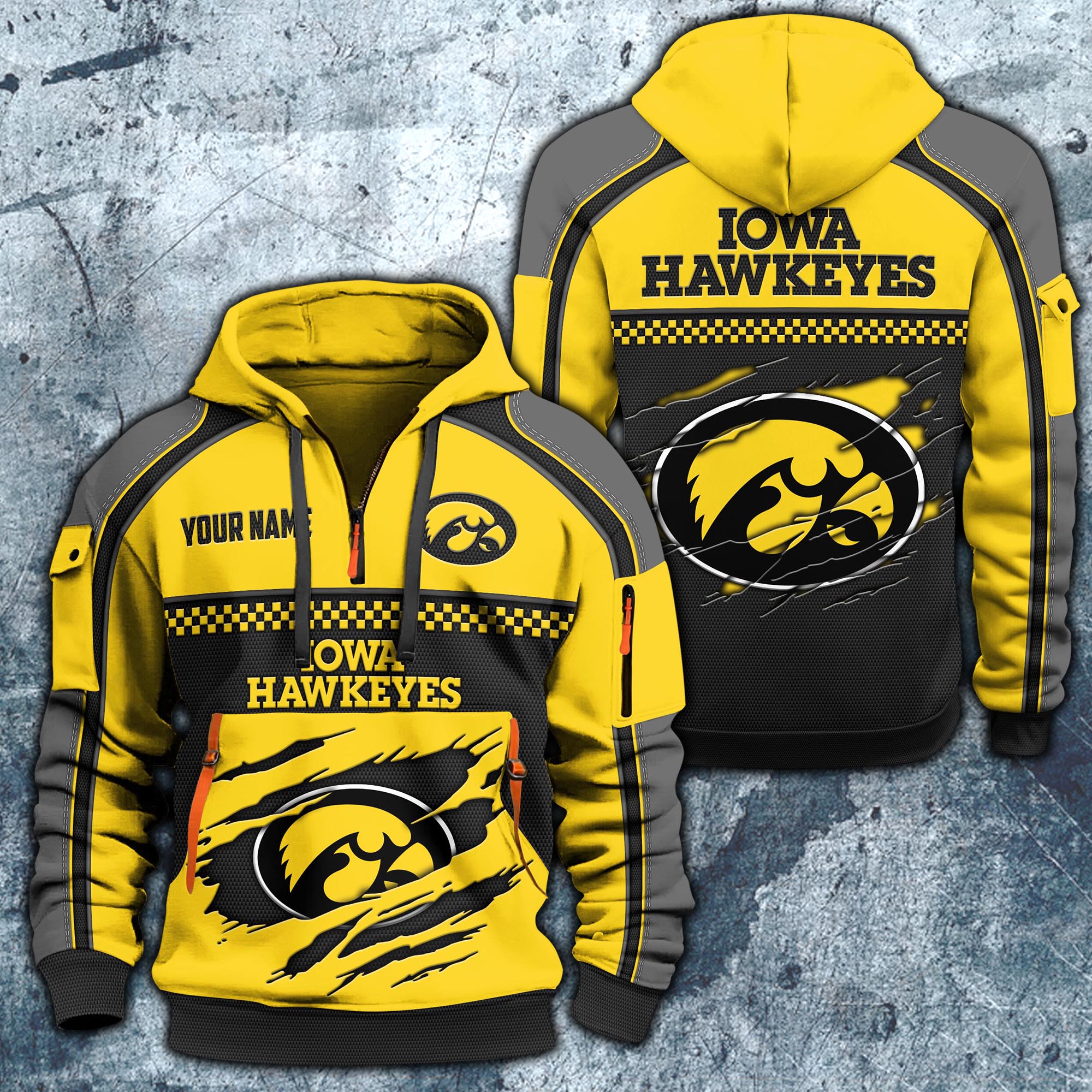 Iowa Hawkeyes Hoodie Half Zipper Custom Your Name,  Sports 3D Half-zip Hoodie EHIVM-07092718