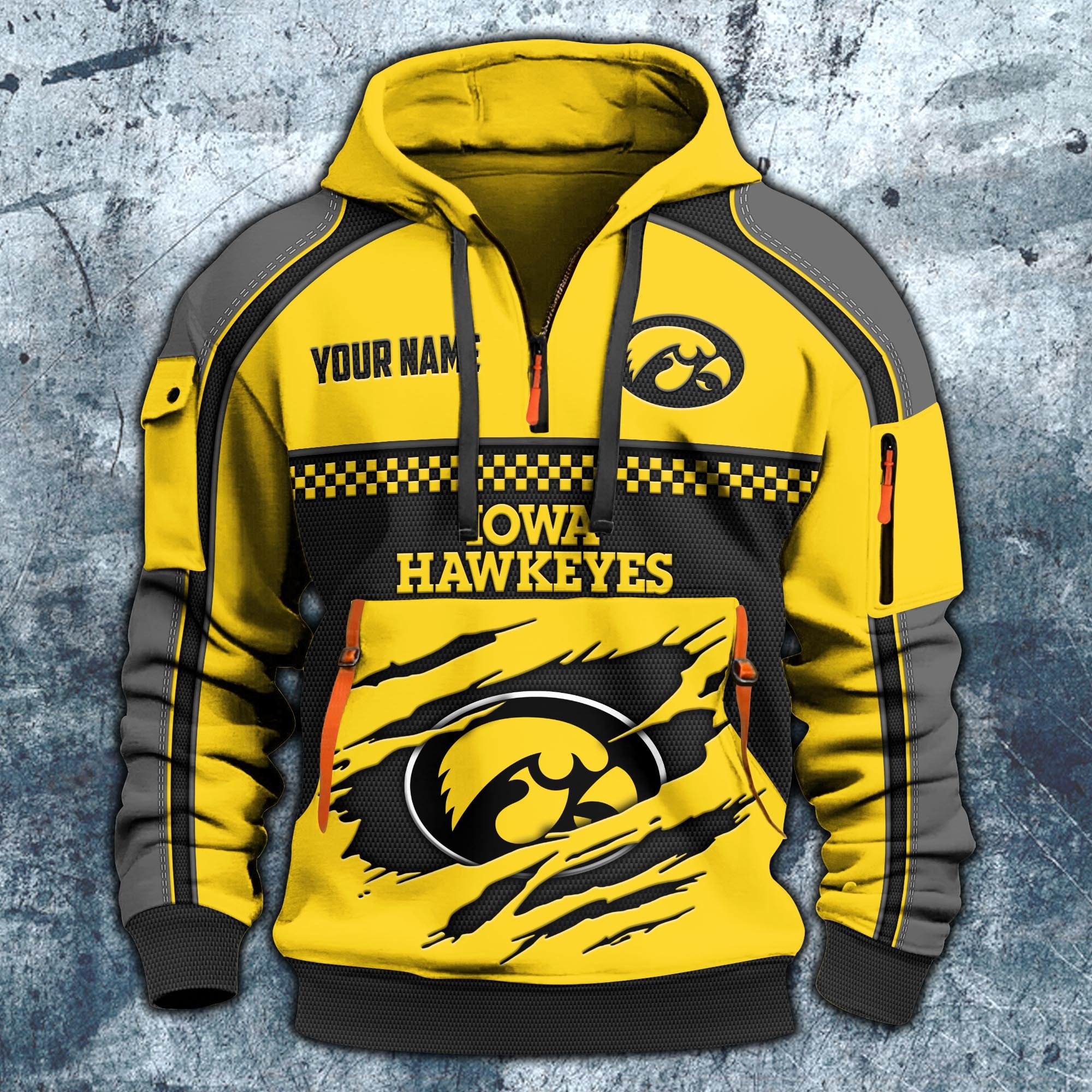 Alternative view of Iowa Hawkeyes Hoodie Half Zipper Custom Your Name,  Sports 3D Half-zip Hoodie EHIVM-07092718