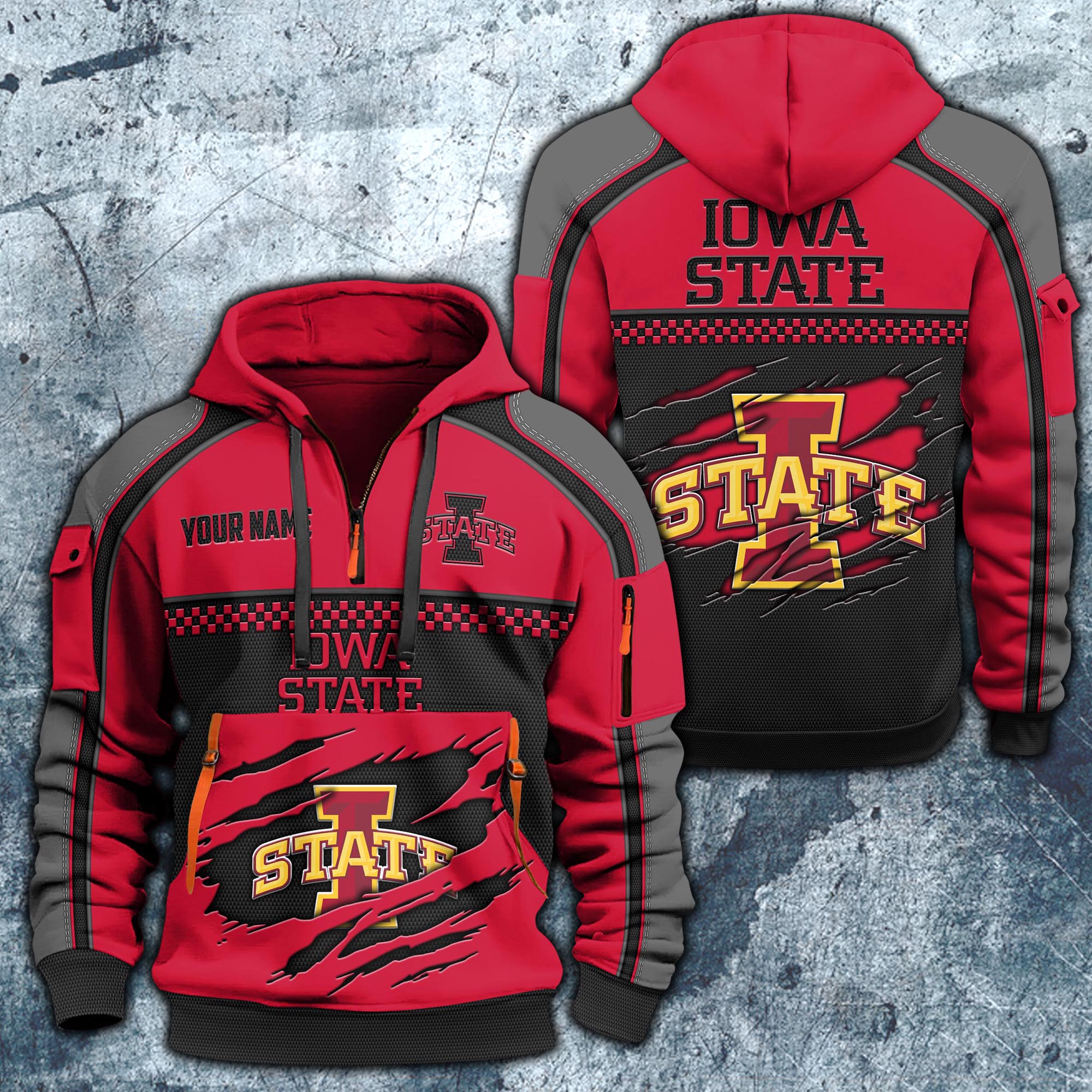 Iowa State Cyclones Hoodie Half Zipper Custom Your Name,  Sports 3D Half-zip Hoodie EHIVM-07092718