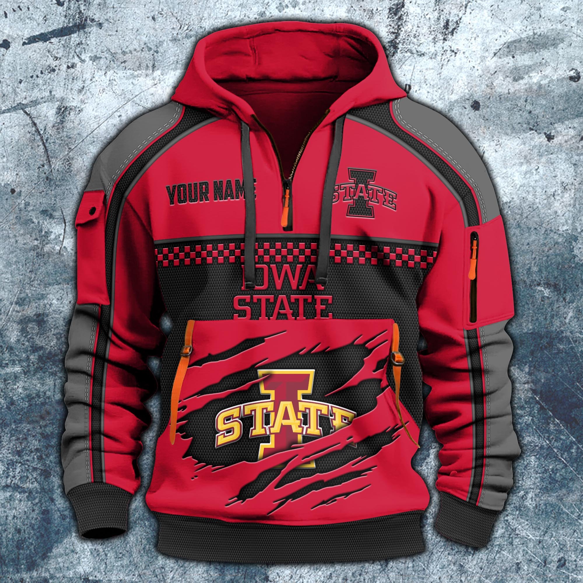 Alternative view of Iowa State Cyclones Hoodie Half Zipper Custom Your Name,  Sports 3D Half-zip Hoodie EHIVM-07092718