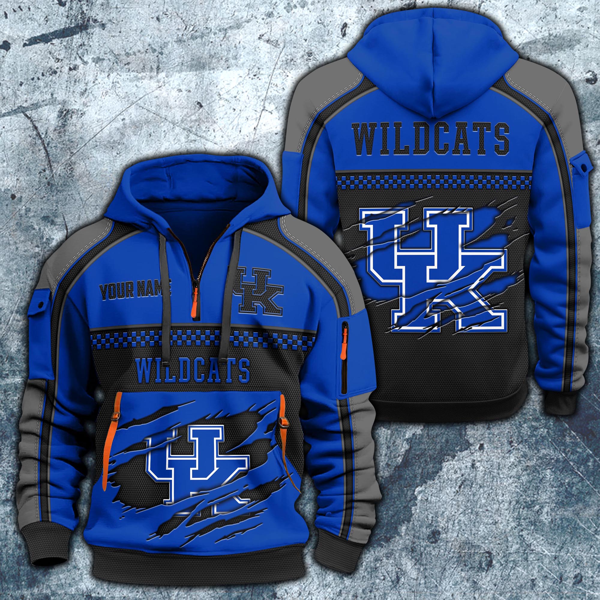 Kentucky Wildcats Hoodie Half Zipper Custom Your Name,  Sports 3D Half-zip Hoodie EHIVM-07092718