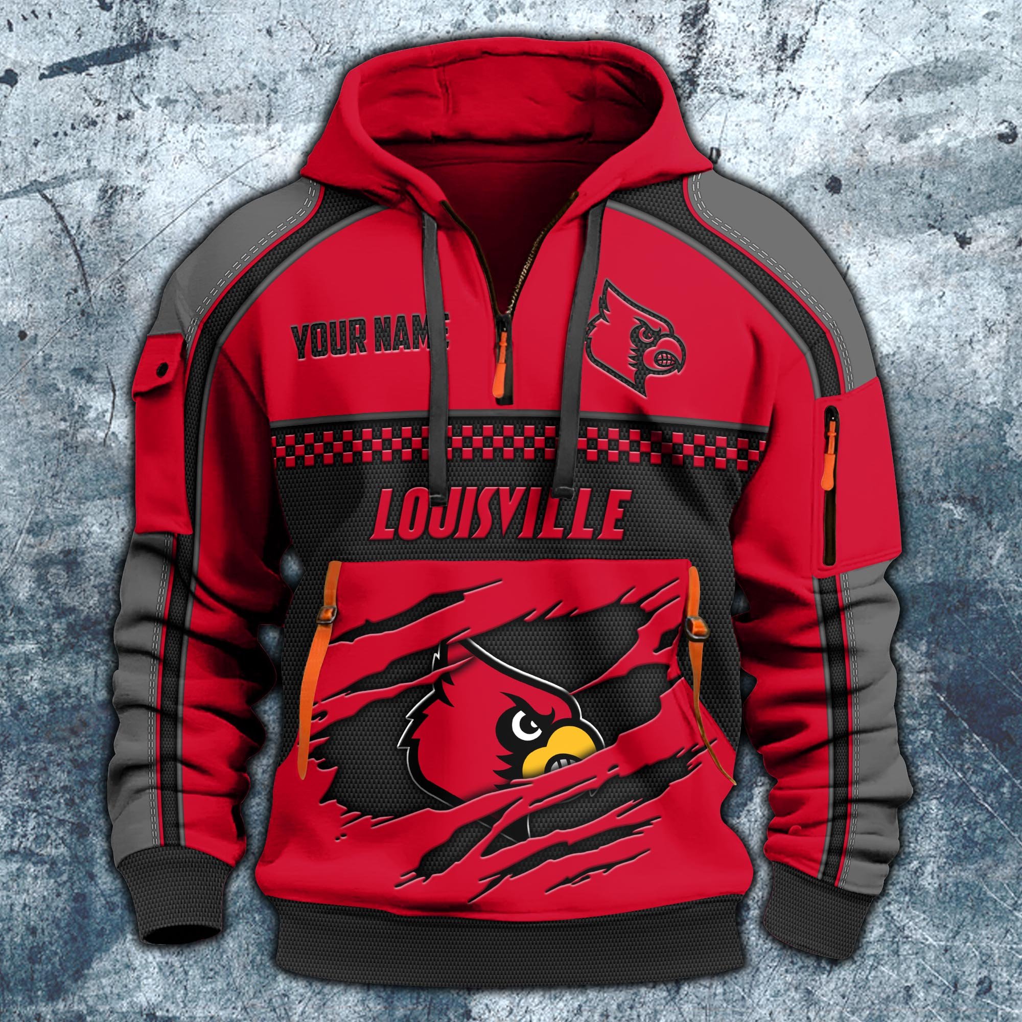 Alternative view of Louisville Cardinals Hoodie Half Zipper Custom Your Name,  Sports 3D Half-zip Hoodie EHIVM-07092718