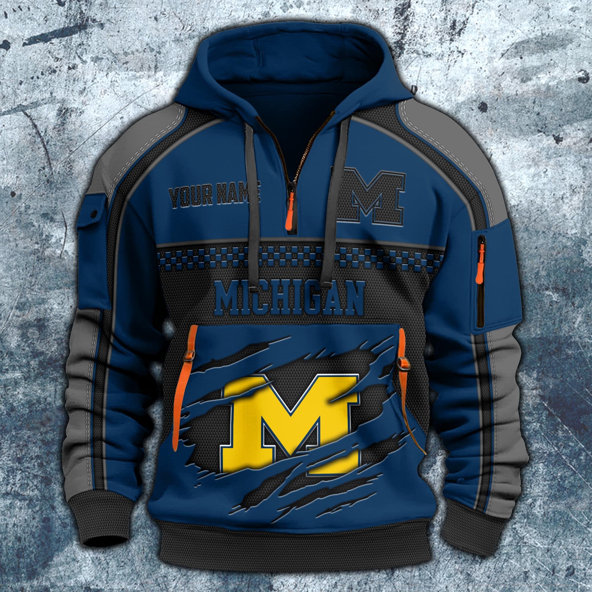 Alternative view of Michigan Wolverines Hoodie Half Zipper Custom Your Name,  Sports 3D Half-zip Hoodie EHIVM-07092718