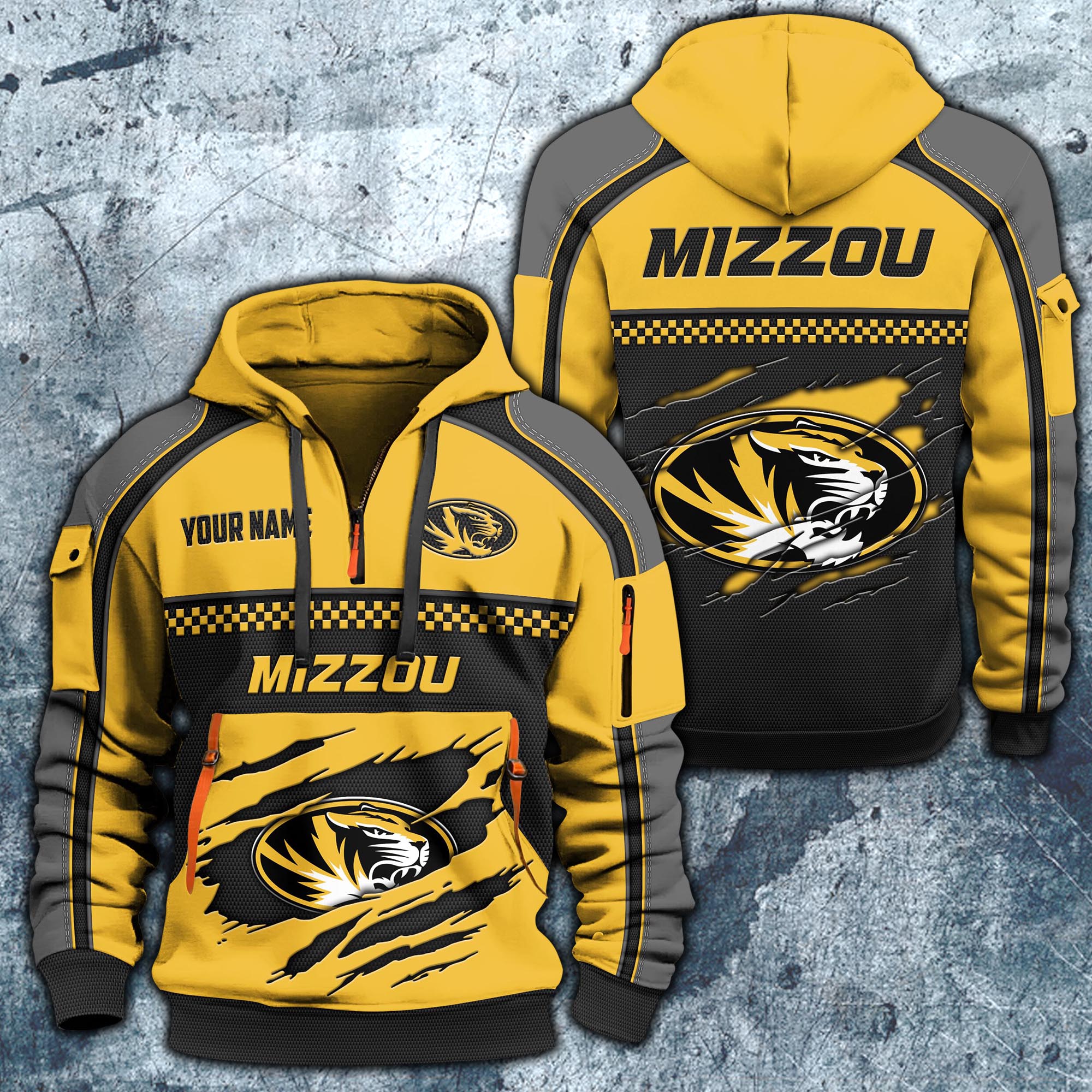 Missouri Tigers Hoodie Half Zipper Custom Your Name,  Sports 3D Half-zip Hoodie EHIVM-07092718