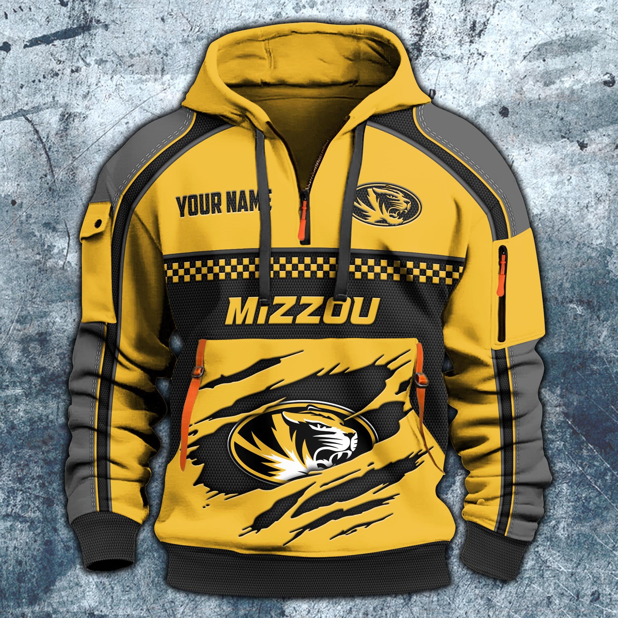 Alternative view of Missouri Tigers Hoodie Half Zipper Custom Your Name,  Sports 3D Half-zip Hoodie EHIVM-07092718