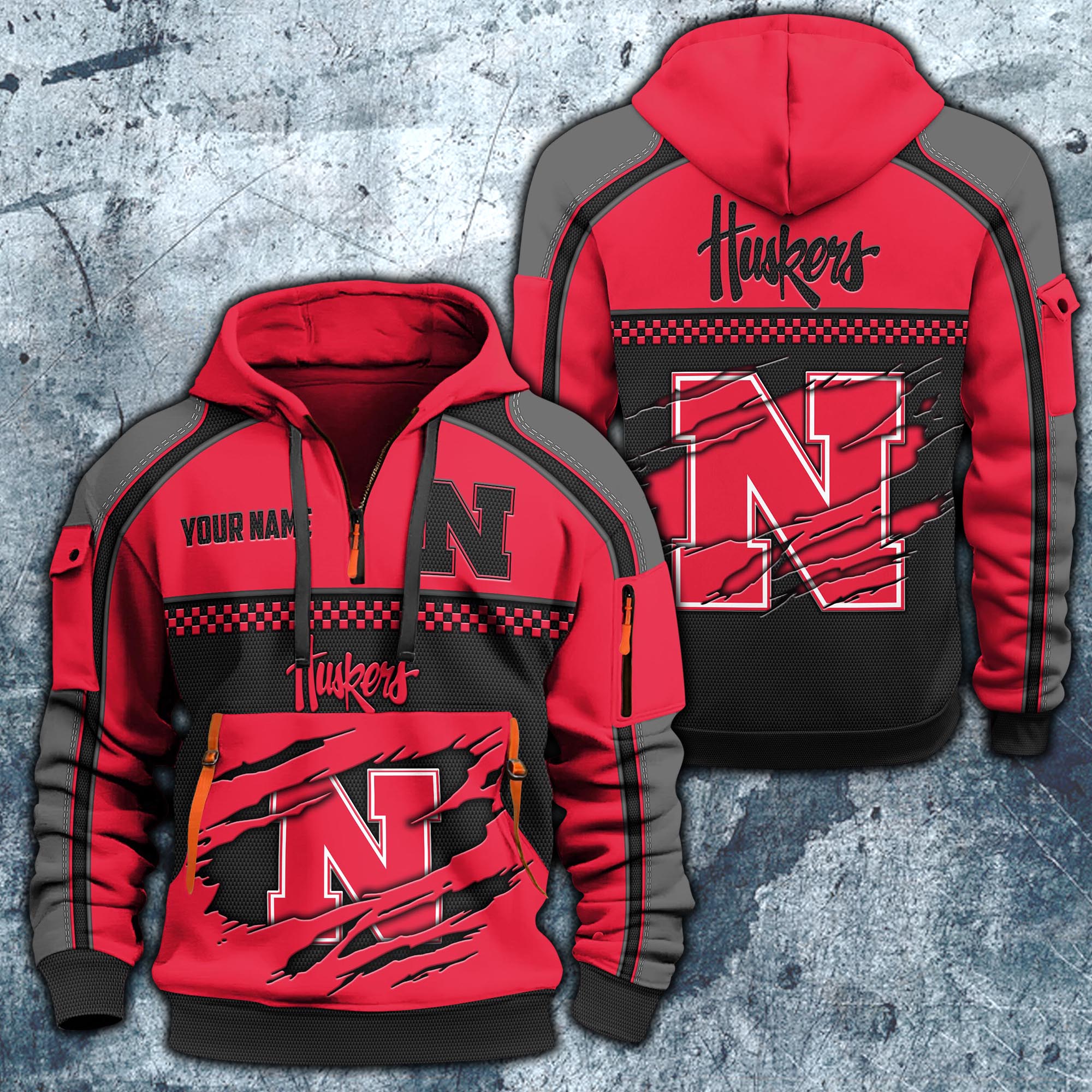 Nebraska Cornhuskers Hoodie Half Zipper Custom Your Name,  Sports 3D Half-zip Hoodie EHIVM-07092718
