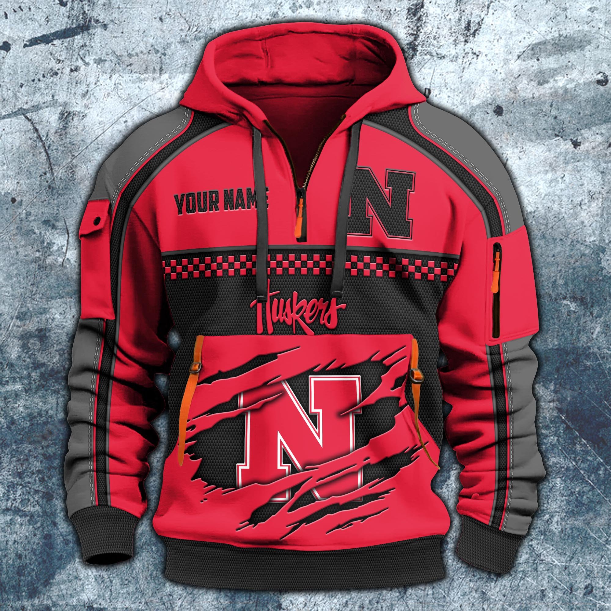 Alternative view of Nebraska Cornhuskers Hoodie Half Zipper Custom Your Name,  Sports 3D Half-zip Hoodie EHIVM-07092718