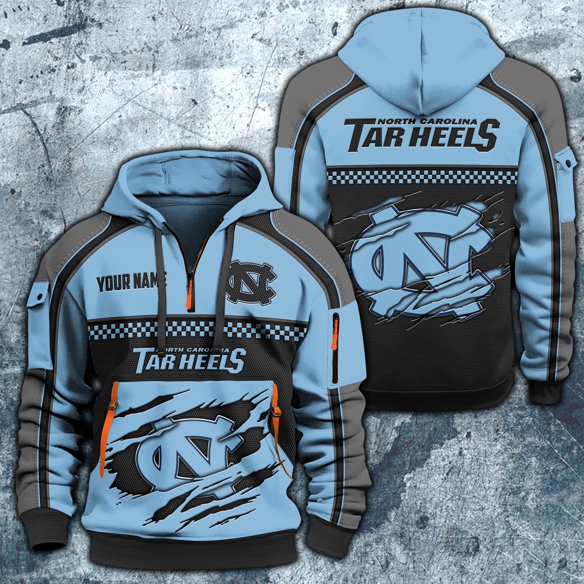 North Carolina Tar Heels Hoodie Half Zipper Custom Your Name,  Sports 3D Half-zip Hoodie EHIVM-07092718