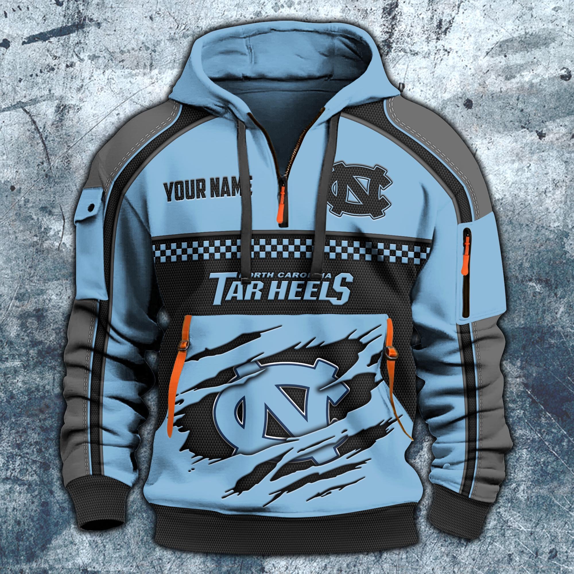 Alternative view of North Carolina Tar Heels Hoodie Half Zipper Custom Your Name,  Sports 3D Half-zip Hoodie EHIVM-07092718