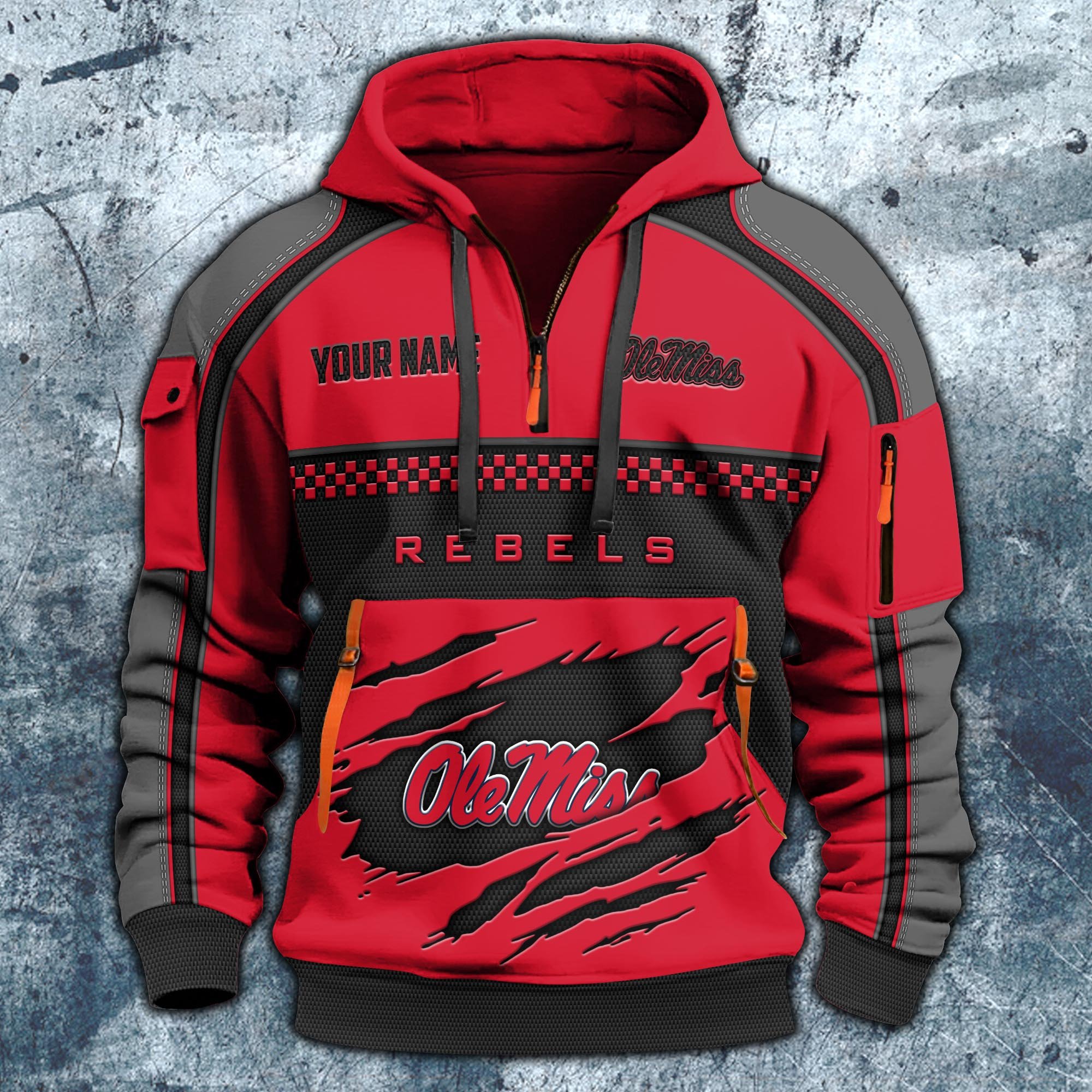 Alternative view of Ole Miss Rebels Hoodie Half Zipper Custom Your Name,  Sports 3D Half-zip Hoodie EHIVM-07092718