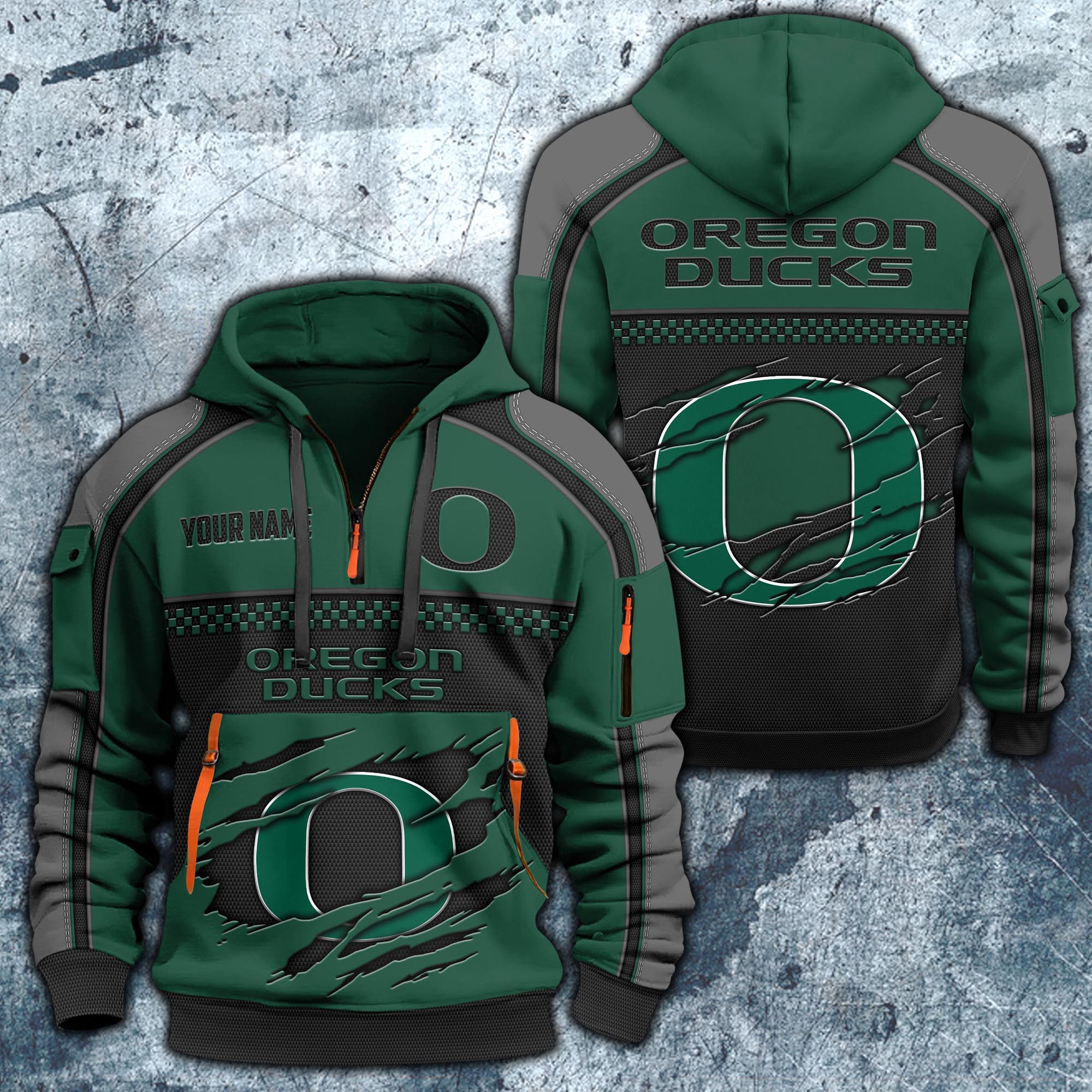 Oregon Ducks Hoodie Half Zipper Custom Your Name,  Sports 3D Half-zip Hoodie EHIVM-07092718