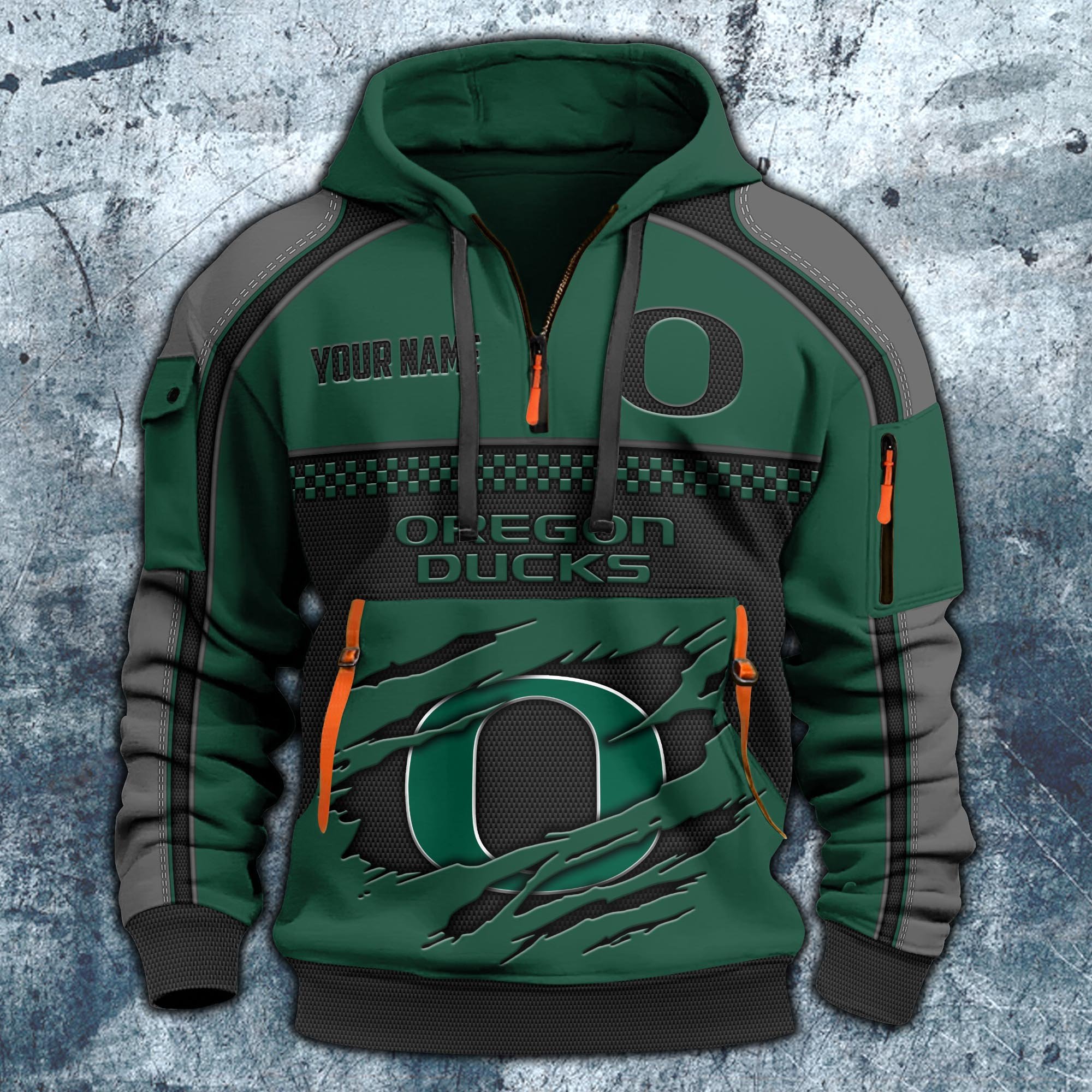 Alternative view of Oregon Ducks Hoodie Half Zipper Custom Your Name,  Sports 3D Half-zip Hoodie EHIVM-07092718
