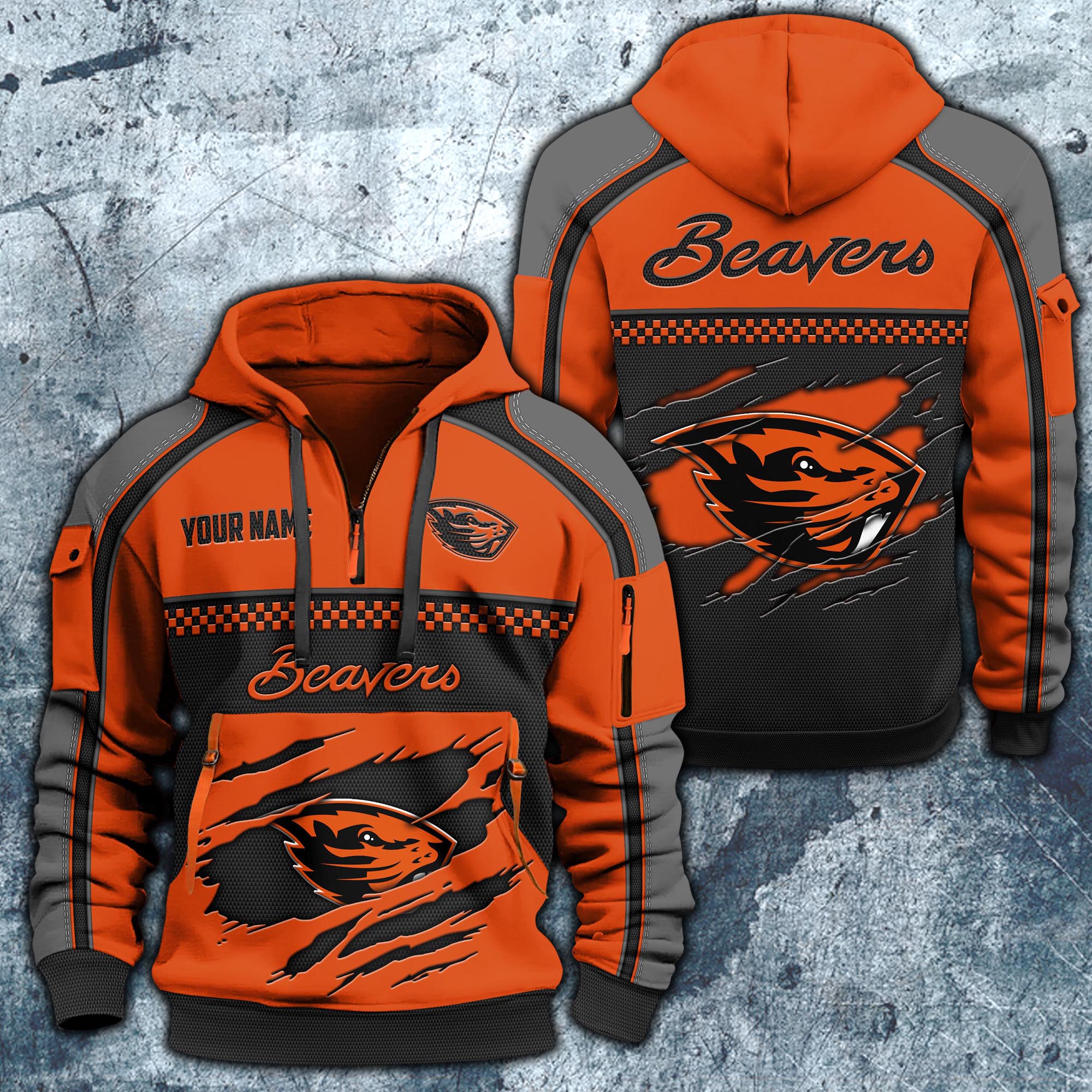 Oregon State Beavers Hoodie Half Zipper Custom Your Name,  Sports 3D Half-zip Hoodie EHIVM-07092718