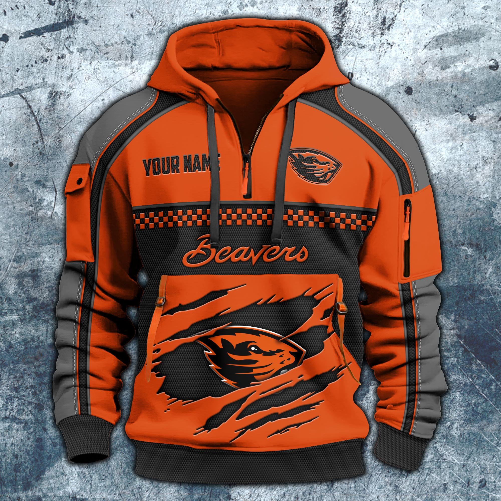 Alternative view of Oregon State Beavers Hoodie Half Zipper Custom Your Name,  Sports 3D Half-zip Hoodie EHIVM-07092718