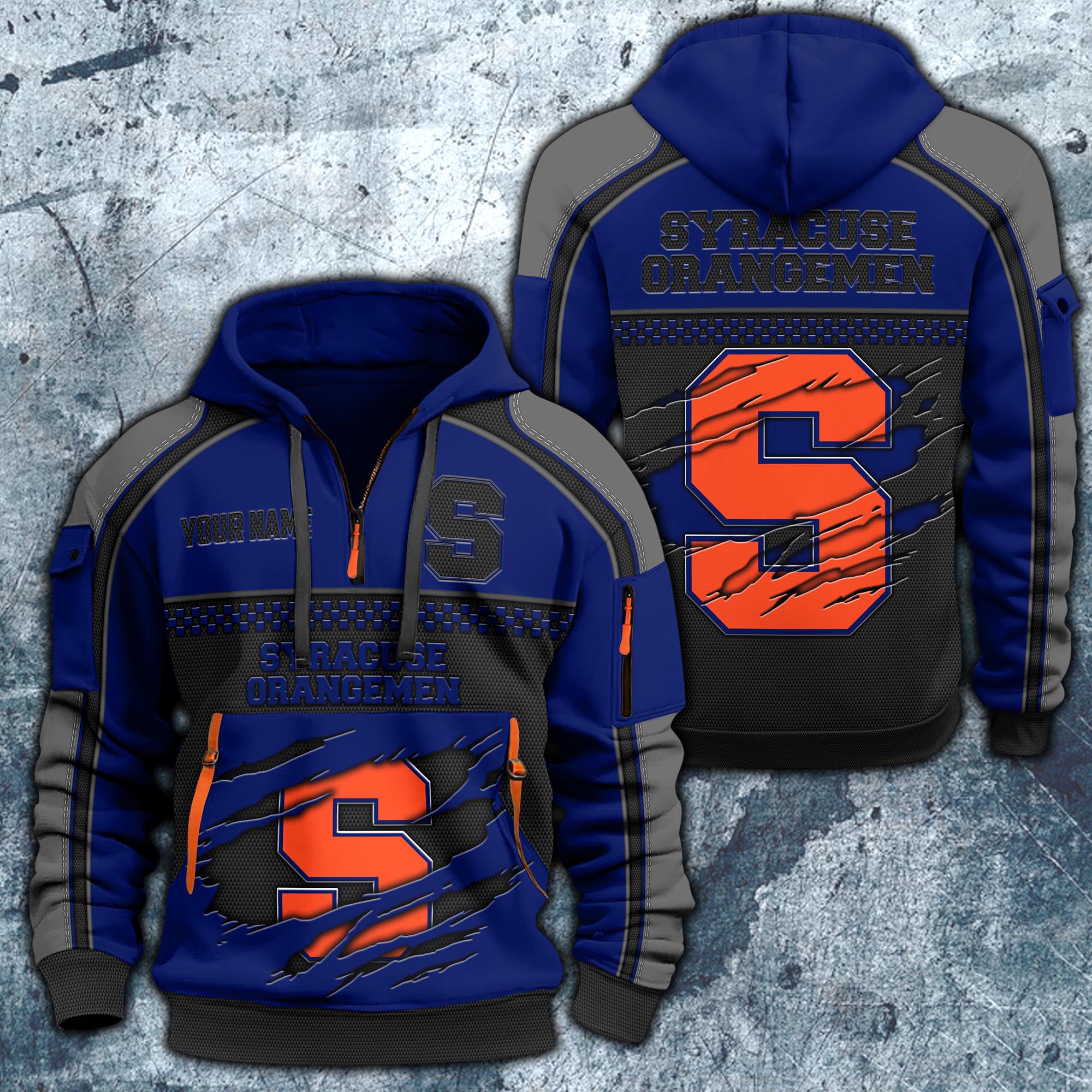Syracuse Orange Hoodie Half Zipper Custom Your Name,  Sports 3D Half-zip Hoodie EHIVM-07092718