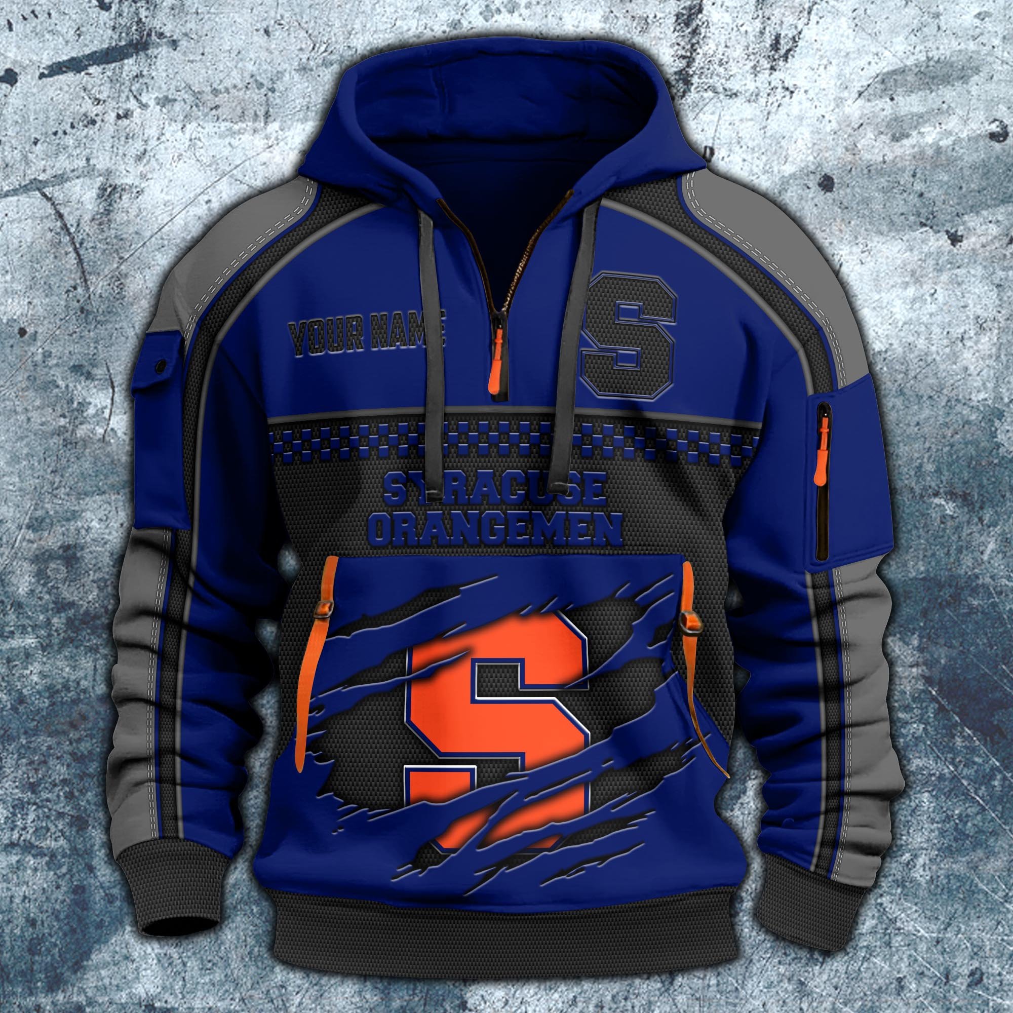Alternative view of Syracuse Orange Hoodie Half Zipper Custom Your Name,  Sports 3D Half-zip Hoodie EHIVM-07092718