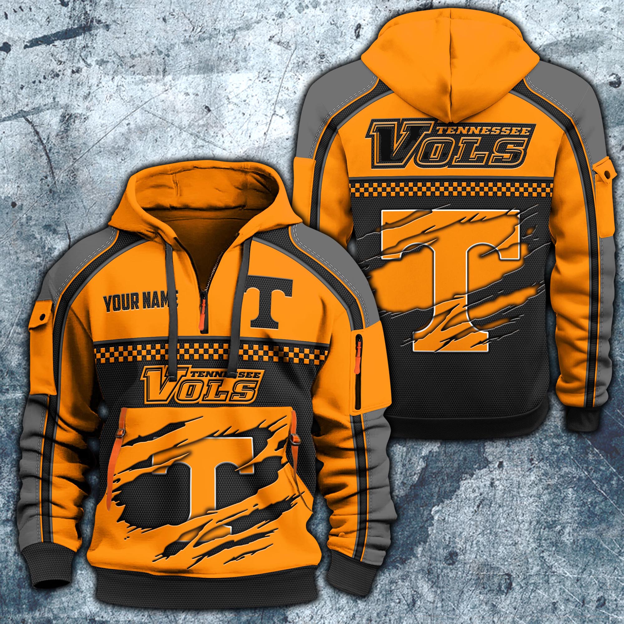 Tennessee Volunteers Hoodie Half Zipper Custom Your Name,  Sports 3D Half-zip Hoodie EHIVM-07092718