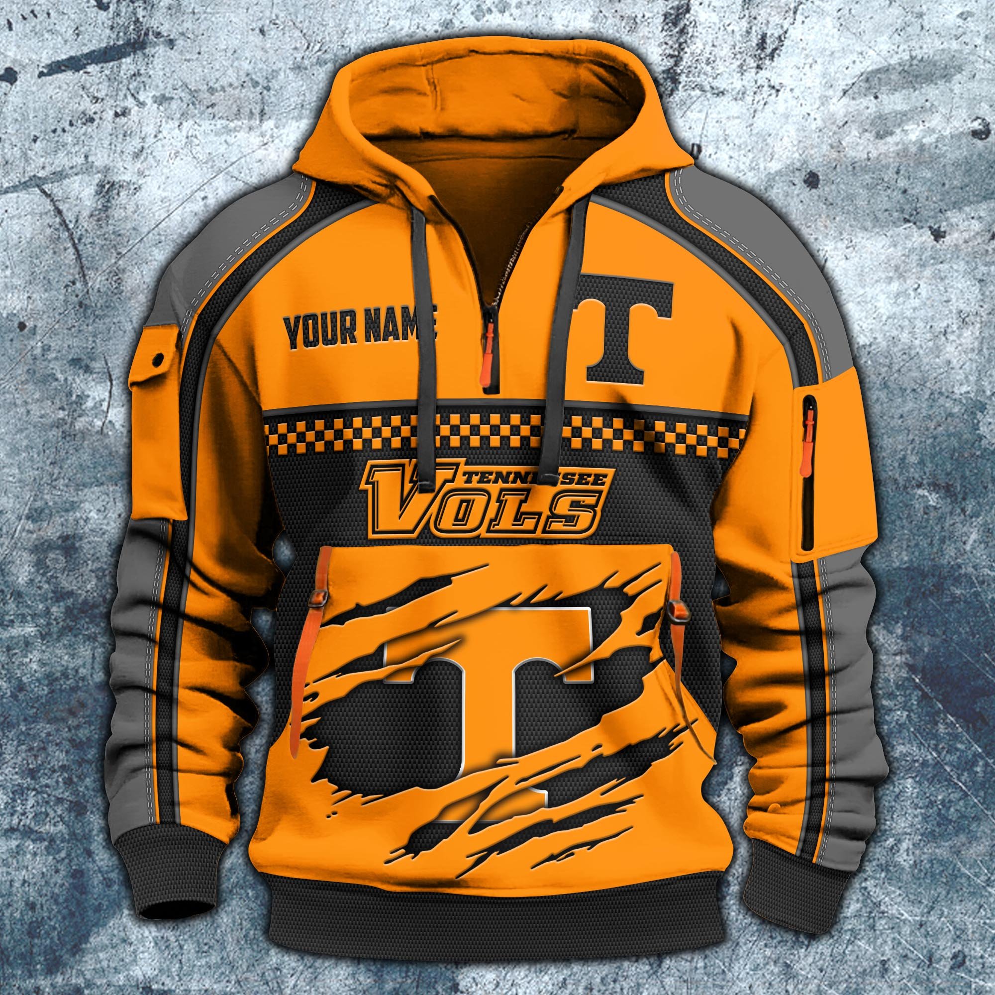 Alternative view of Tennessee Volunteers Hoodie Half Zipper Custom Your Name,  Sports 3D Half-zip Hoodie EHIVM-07092718