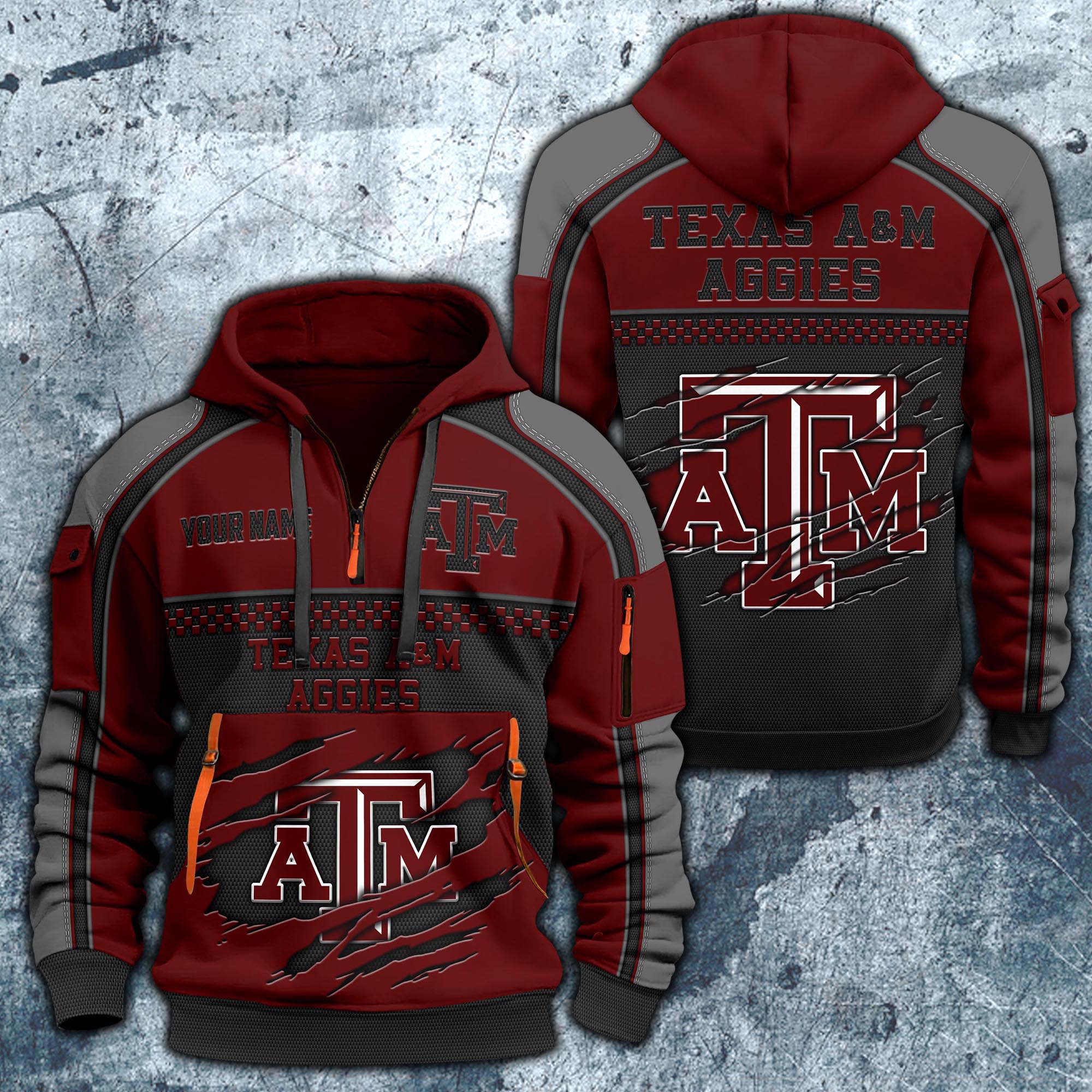 Texas A&M Aggies Hoodie Half Zipper Custom Your Name,  Sports 3D Half-zip Hoodie EHIVM-07092718