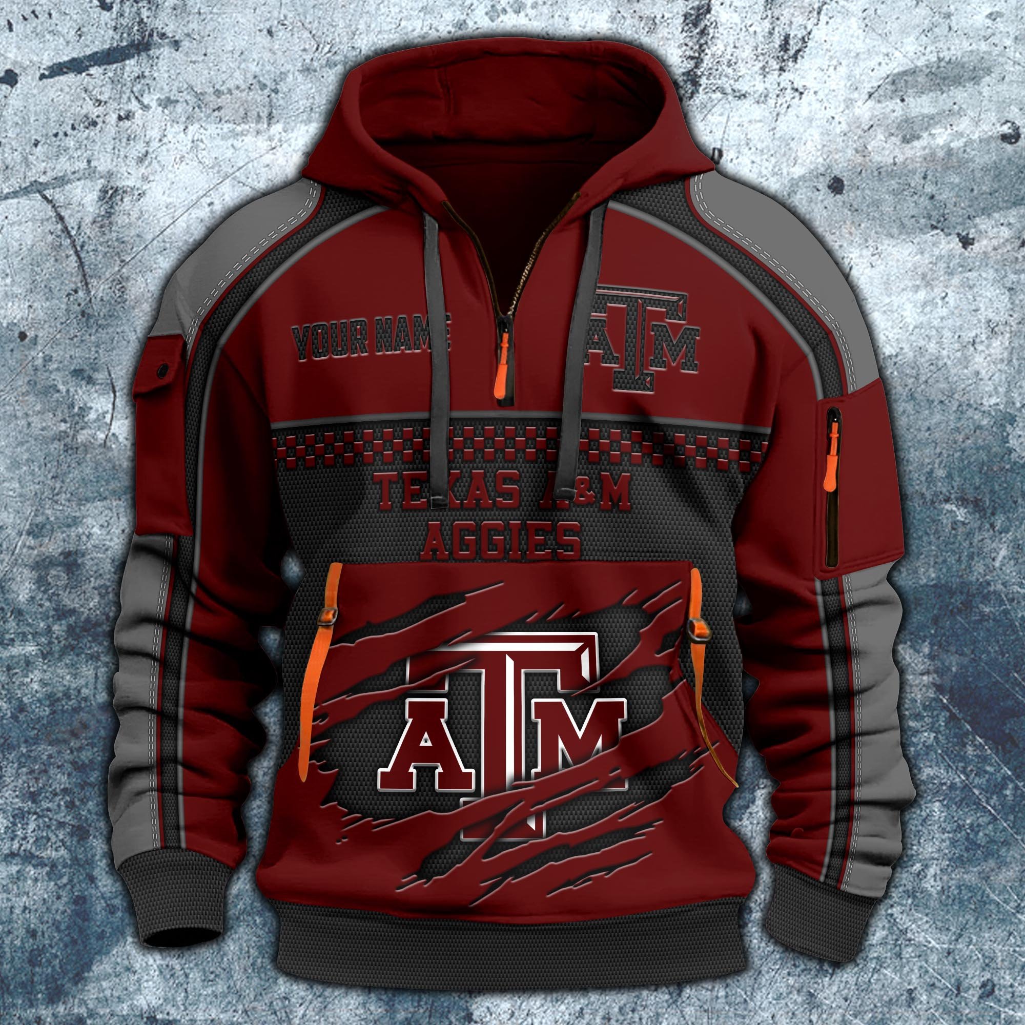 Alternative view of Texas A&M Aggies Hoodie Half Zipper Custom Your Name,  Sports 3D Half-zip Hoodie EHIVM-07092718
