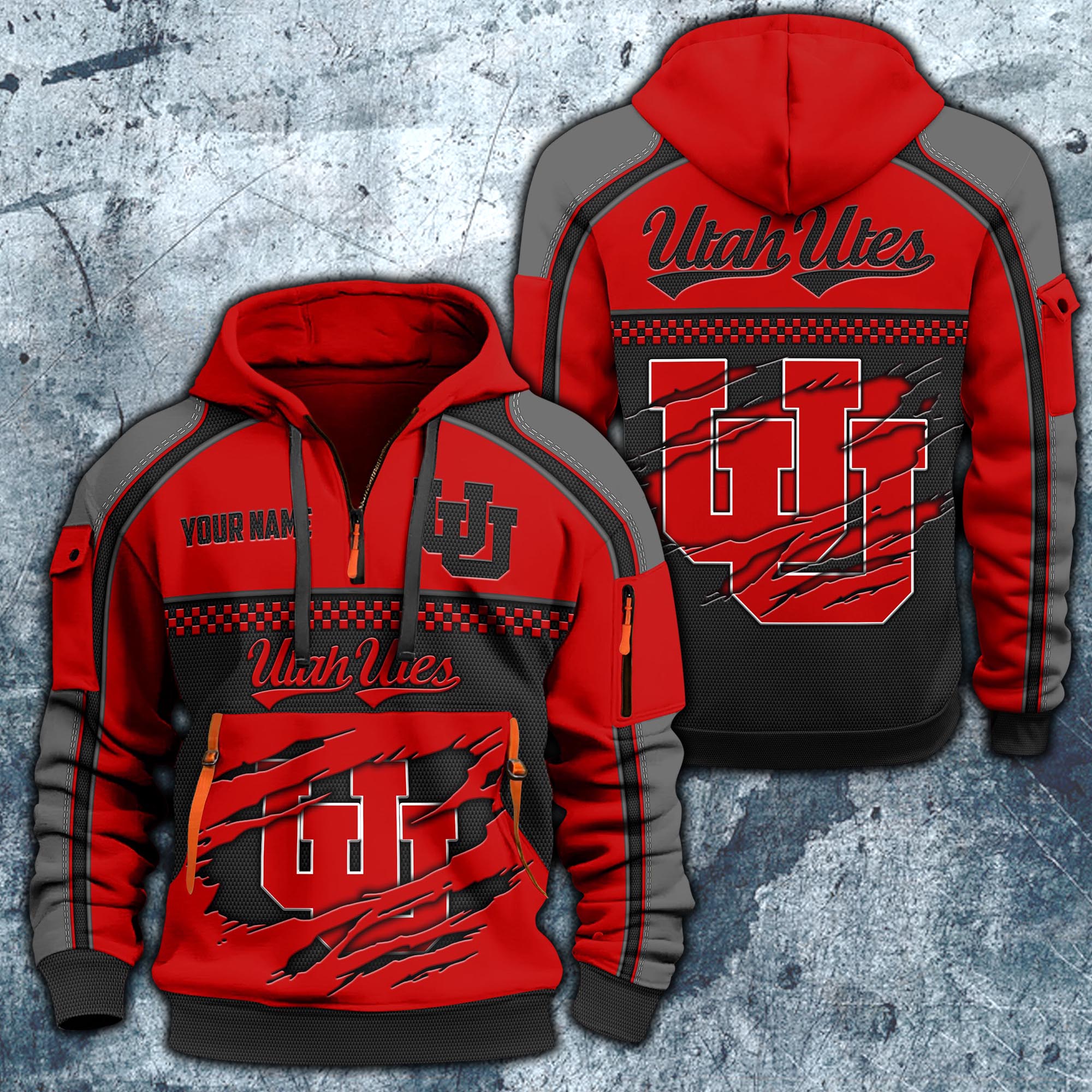 Utah Utes Hoodie Half Zipper Custom Your Name,  Sports 3D Half-zip Hoodie EHIVM-07092718