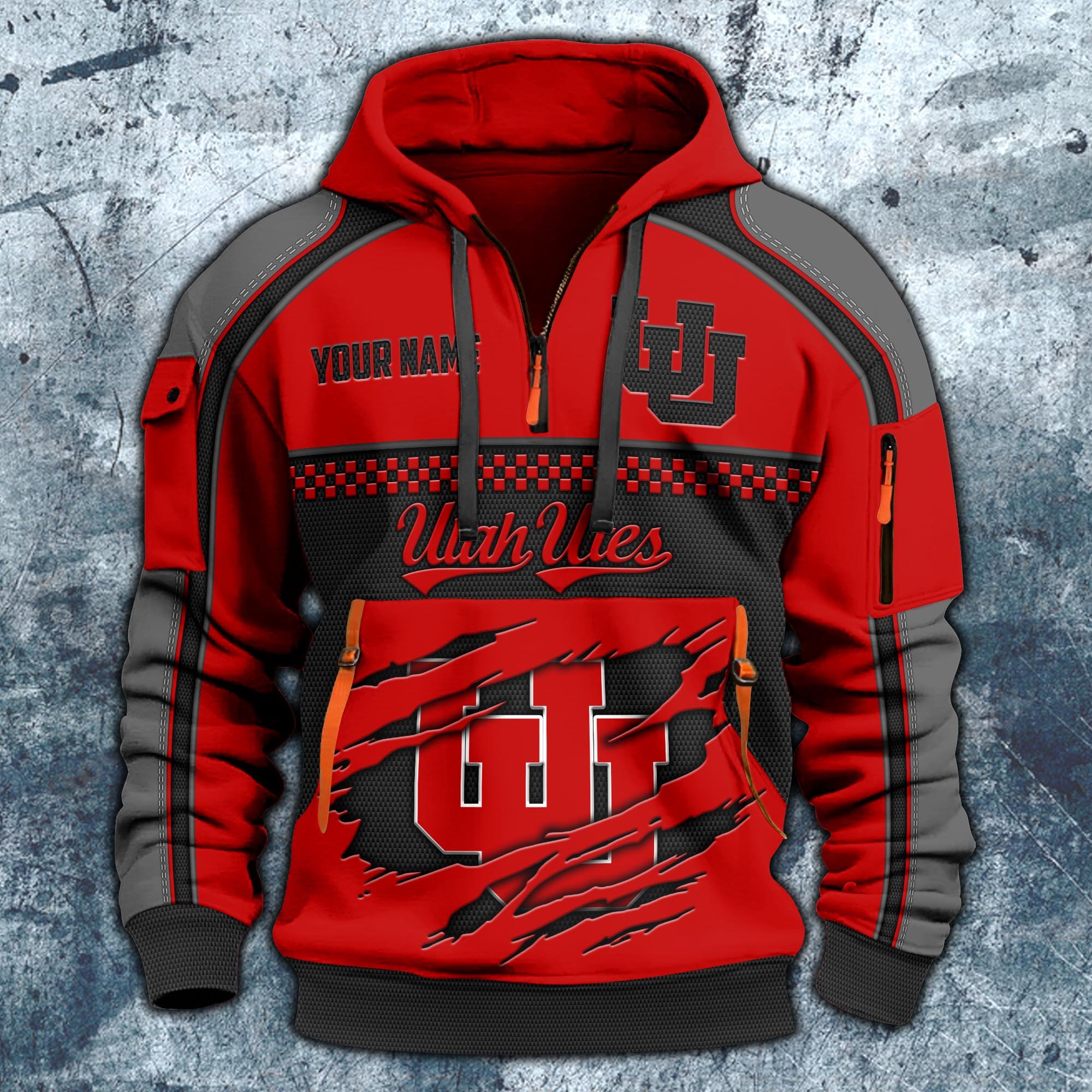 Alternative view of Utah Utes Hoodie Half Zipper Custom Your Name,  Sports 3D Half-zip Hoodie EHIVM-07092718