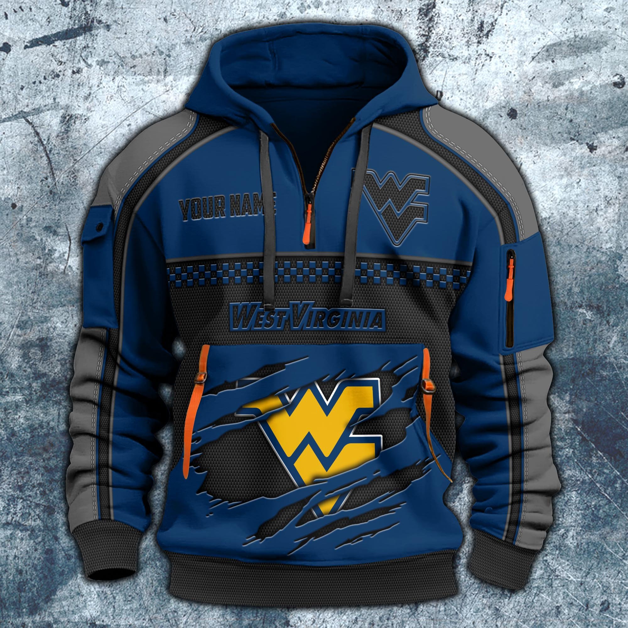 Alternative view of West Virginia Mountaineers Hoodie Half Zipper Custom Your Name,  Sports 3D Half-zip Hoodie EHIVM-07092718