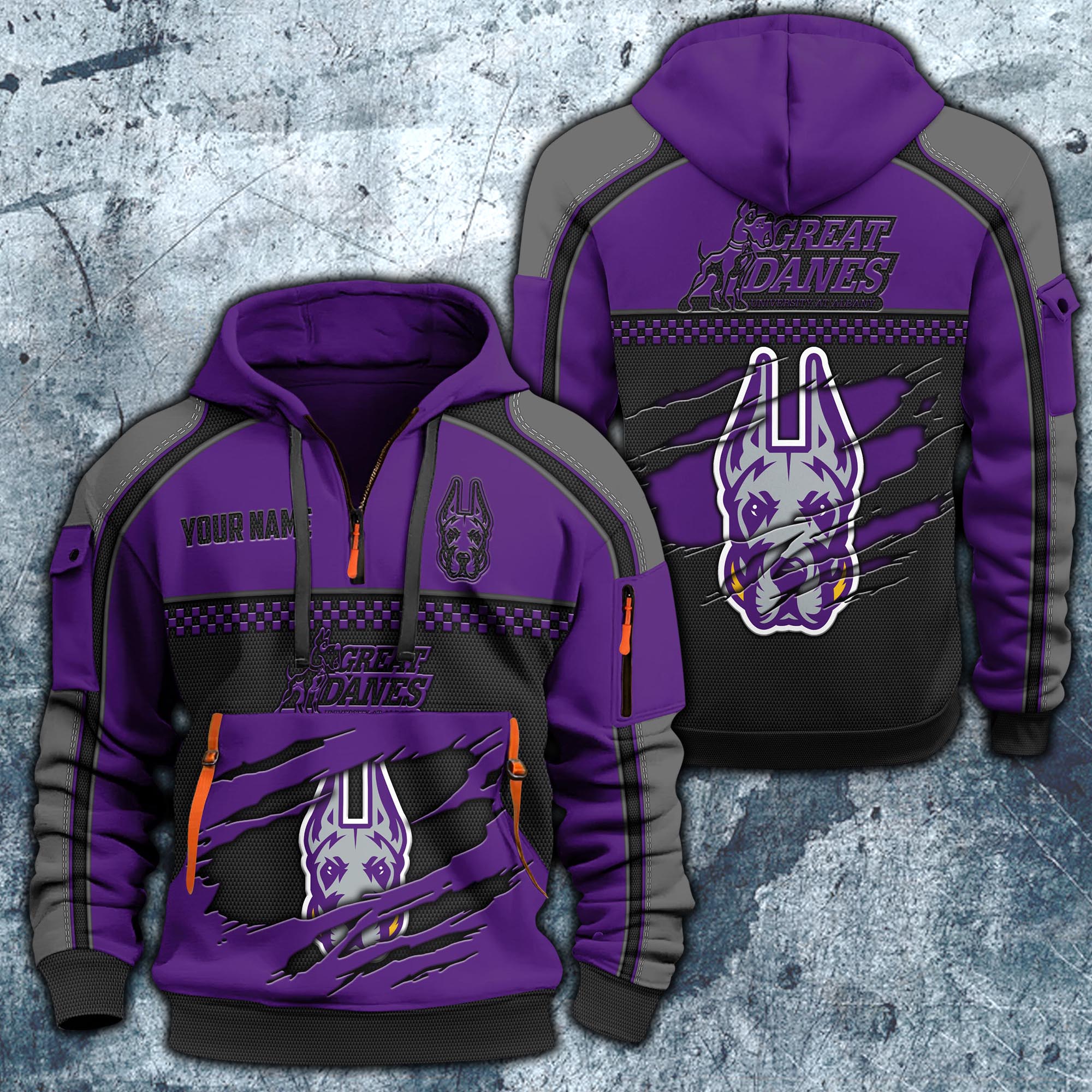 Albany Great Danes Hoodie Half Zipper Custom Your Name,  Sports 3D Half-zip Hoodie EHIVM-07092718