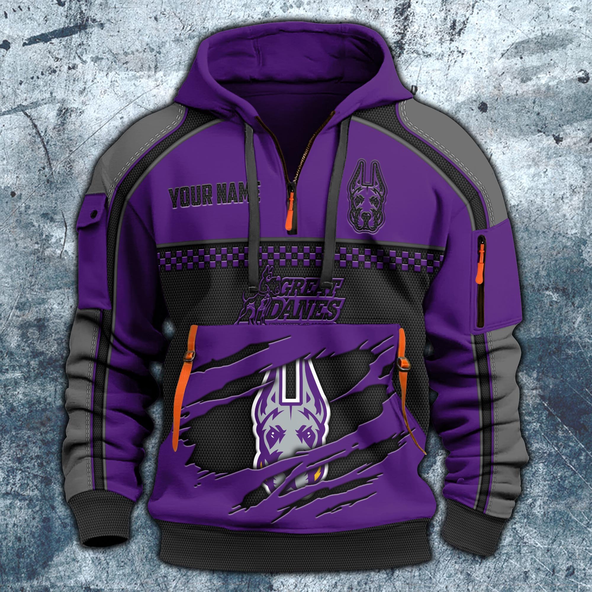 Alternative view of Albany Great Danes Hoodie Half Zipper Custom Your Name,  Sports 3D Half-zip Hoodie EHIVM-07092718