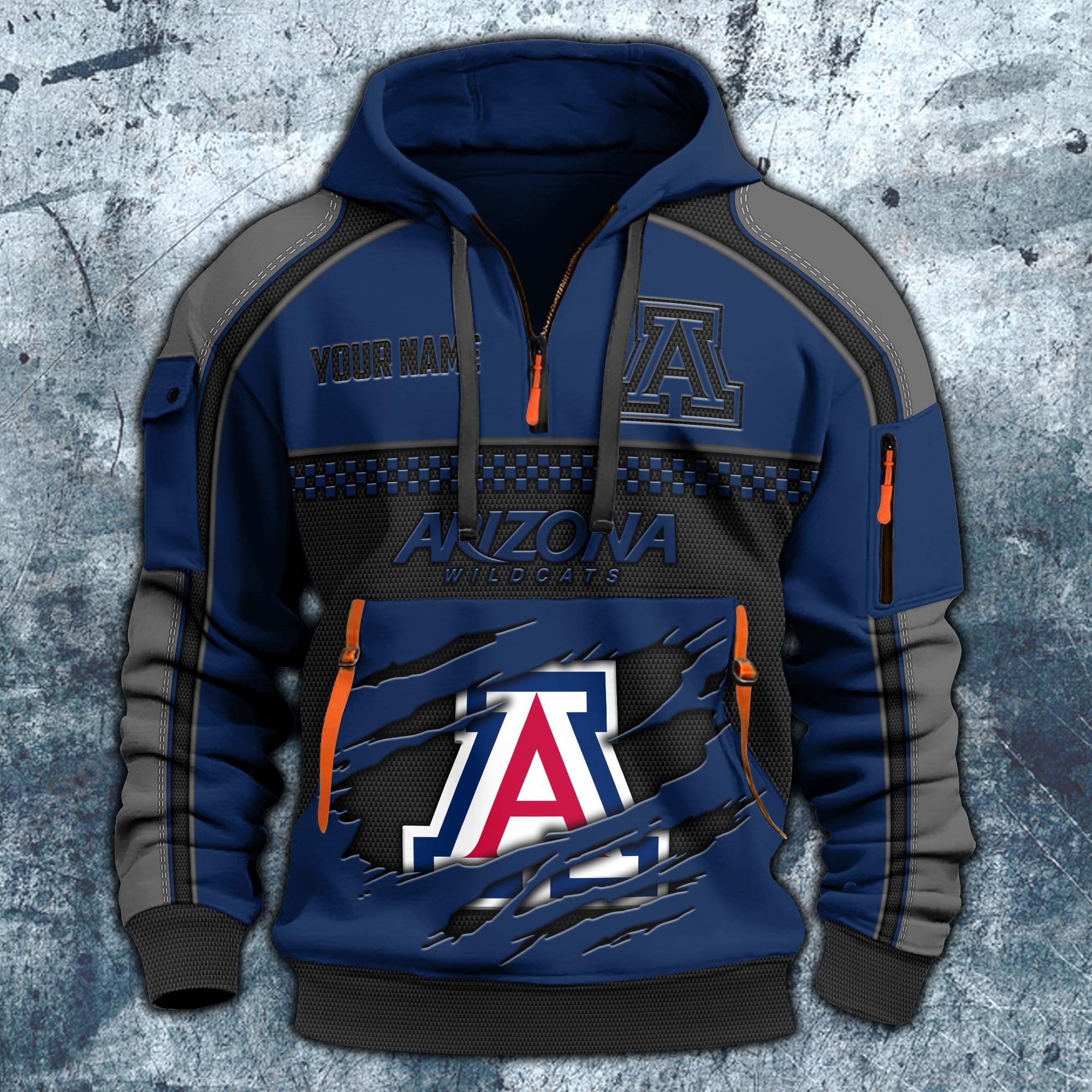 Alternative view of Arizona Wildcats Hoodie Half Zipper Custom Your Name,  Sports 3D Half-zip Hoodie EHIVM-07092718