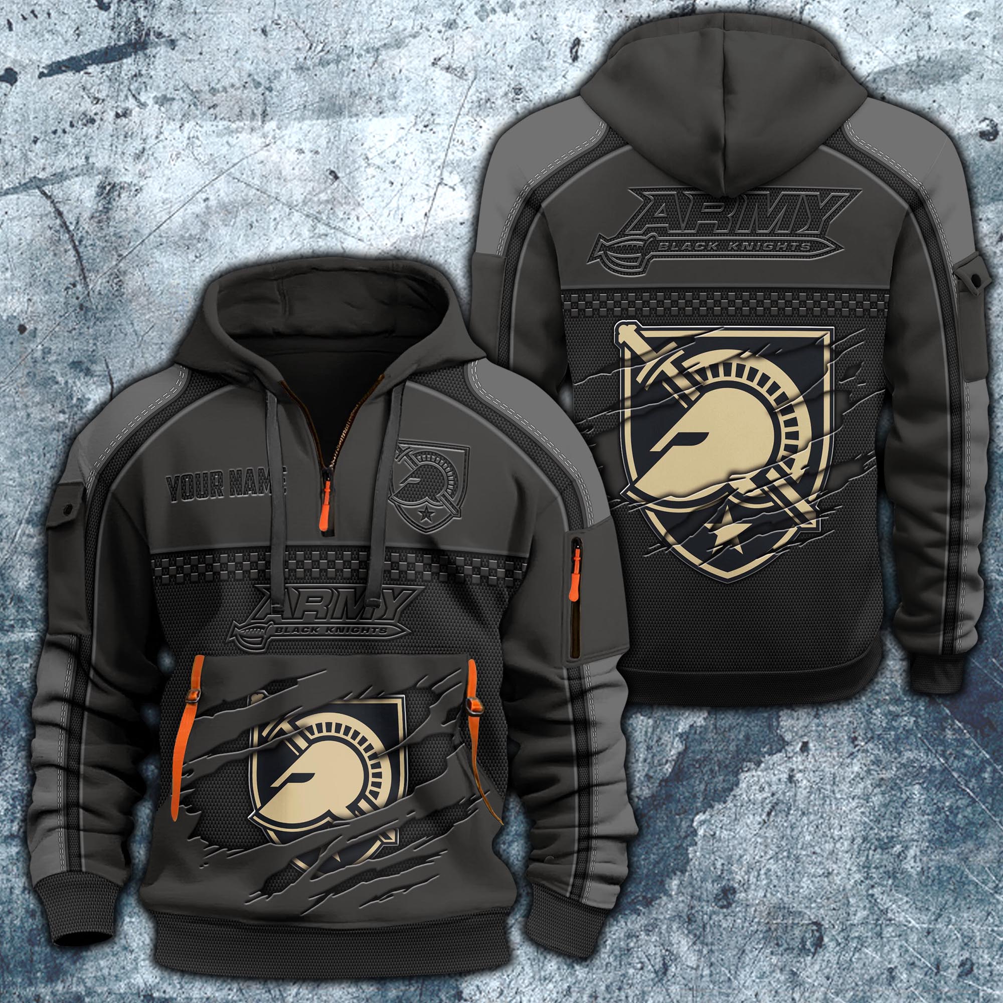 Army Black Knights Hoodie Half Zipper Custom Your Name,  Sports 3D Half-zip Hoodie EHIVM-07092718