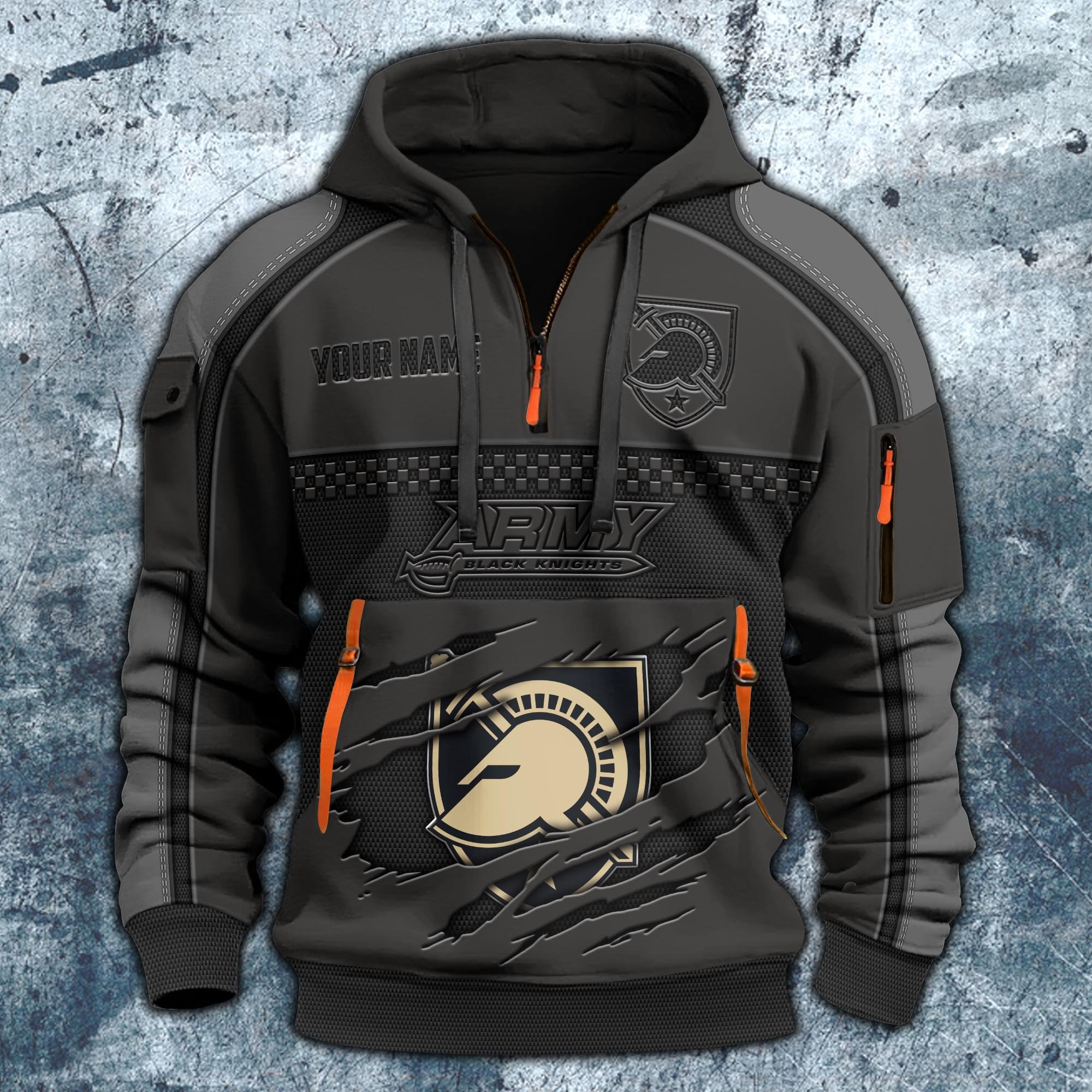 Alternative view of Army Black Knights Hoodie Half Zipper Custom Your Name,  Sports 3D Half-zip Hoodie EHIVM-07092718