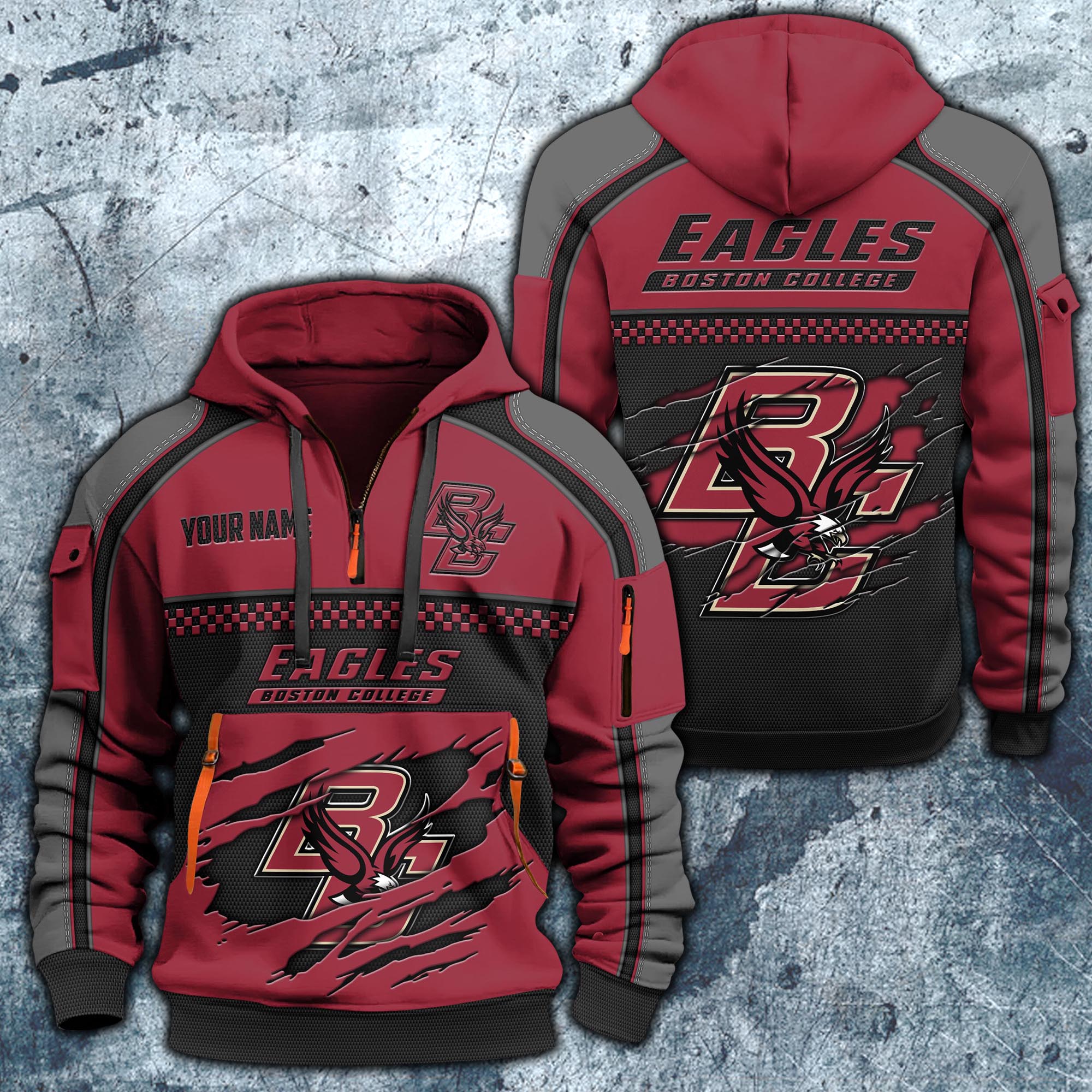 Boston College Eagles Hoodie Half Zipper Custom Your Name,  Sports 3D Half-zip Hoodie EHIVM-07092718