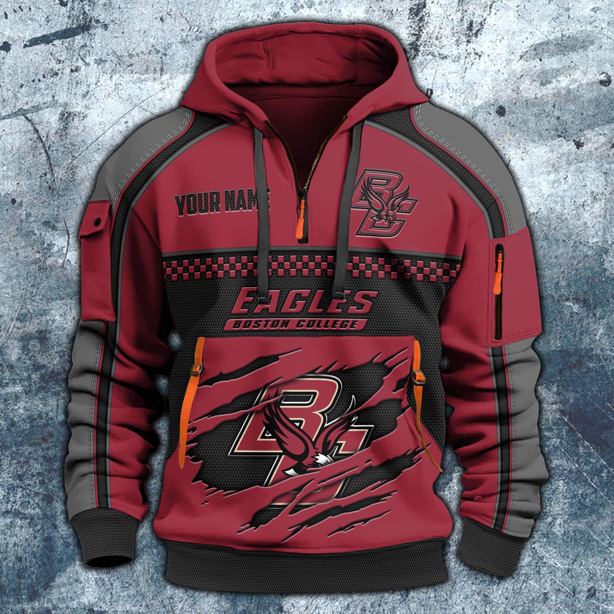 Alternative view of Boston College Eagles Hoodie Half Zipper Custom Your Name,  Sports 3D Half-zip Hoodie EHIVM-07092718