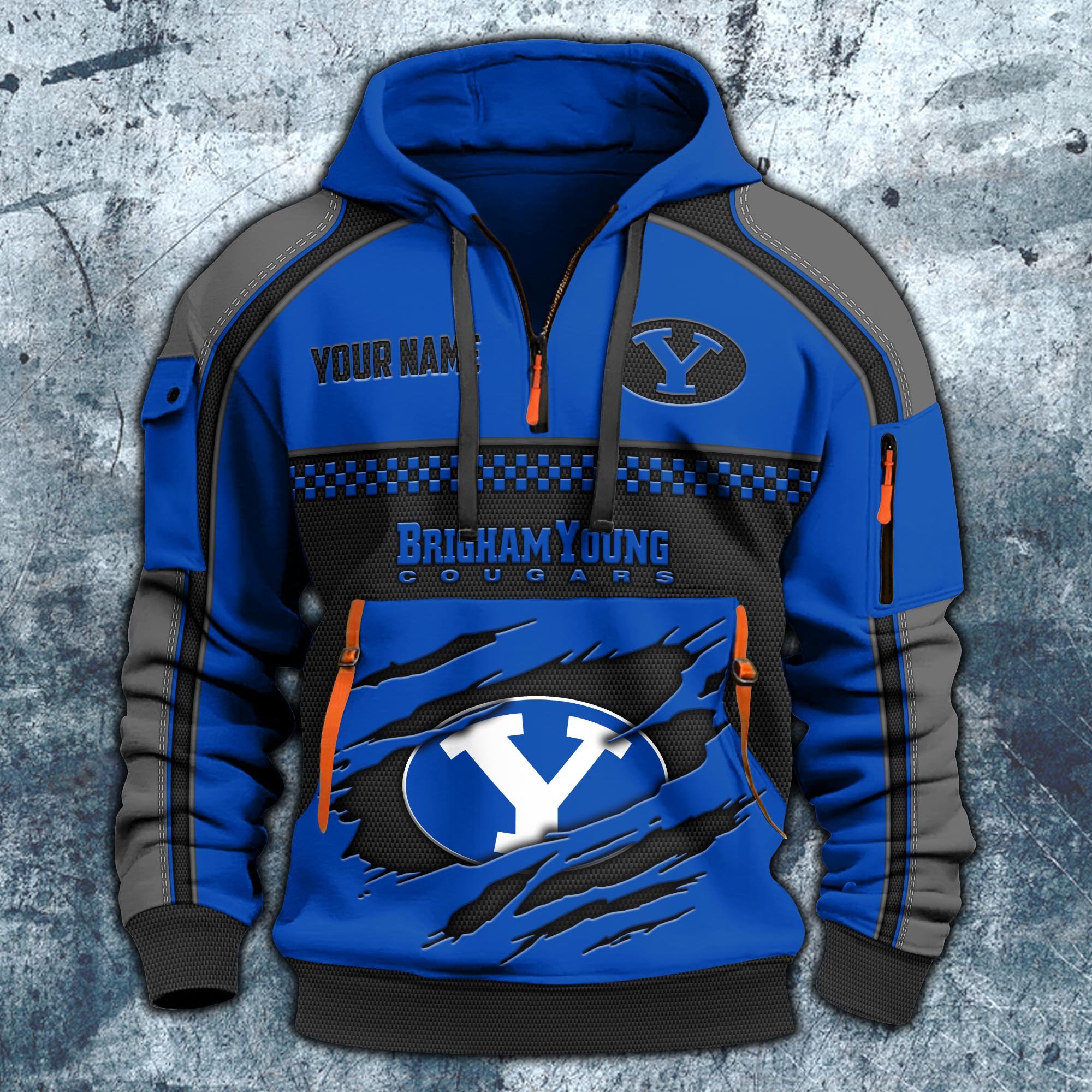 Alternative view of BYU Cougars Hoodie Half Zipper Custom Your Name,  Sports 3D Half-zip Hoodie EHIVM-07092718