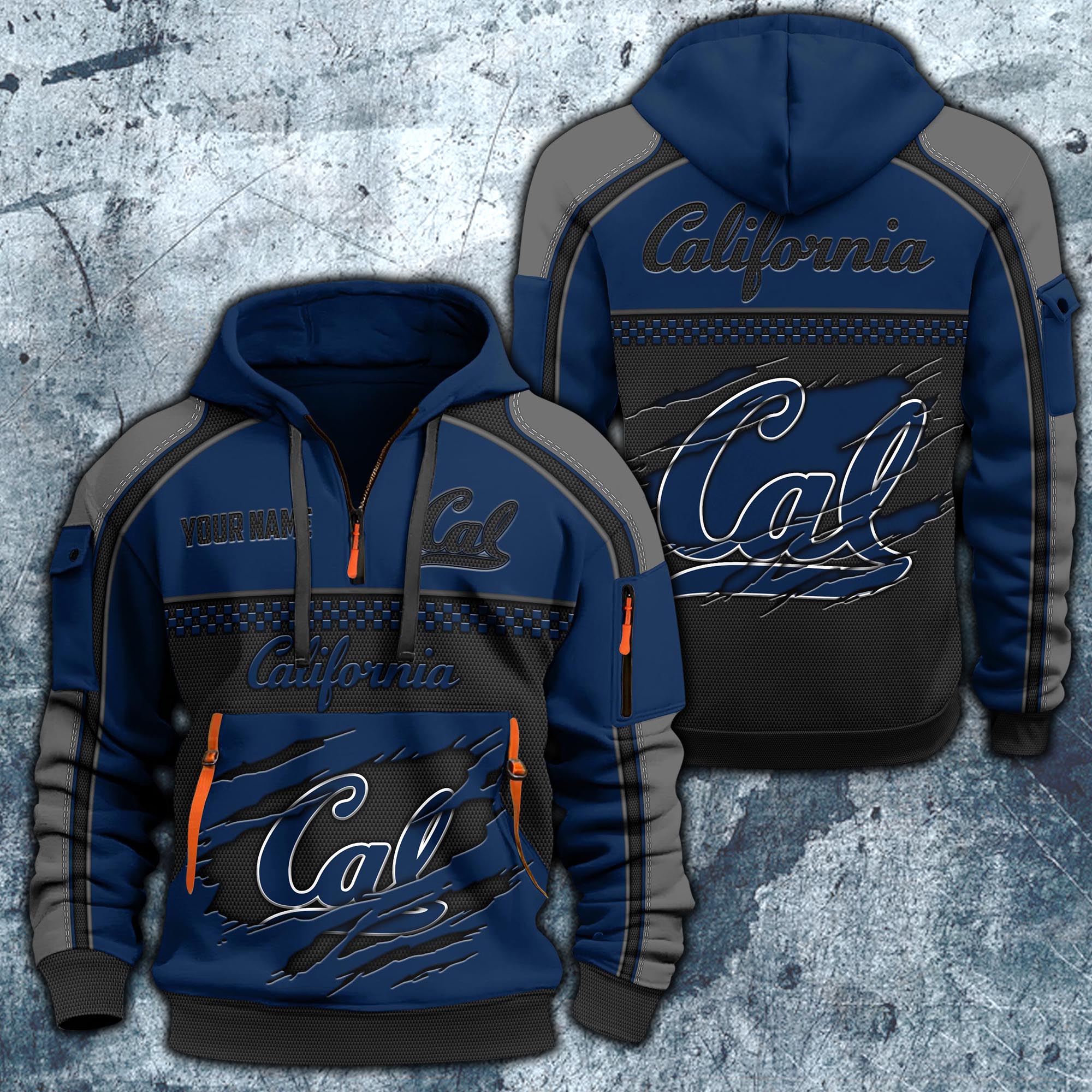 California Golden Bears Hoodie Half Zipper Custom Your Name,  Sports 3D Half-zip Hoodie EHIVM-07092718