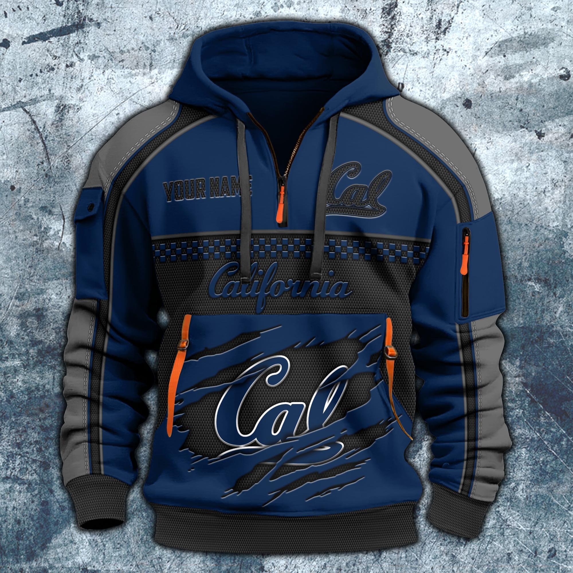 Alternative view of California Golden Bears Hoodie Half Zipper Custom Your Name,  Sports 3D Half-zip Hoodie EHIVM-07092718