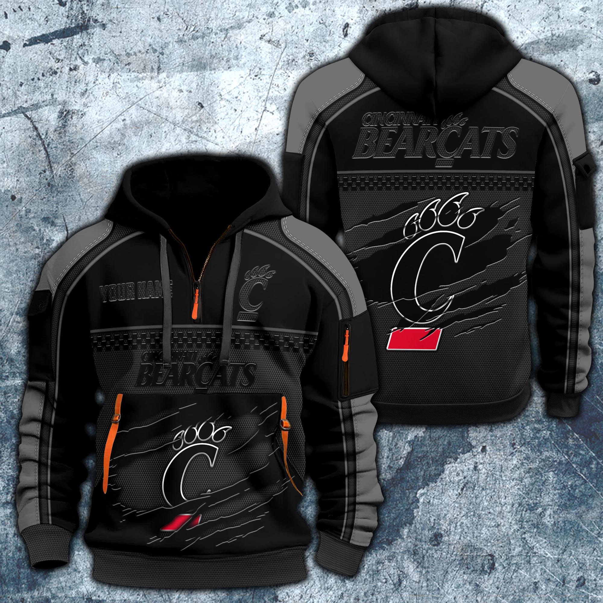 Cincinnati Bearcats Hoodie Half Zipper Custom Your Name,  Sports 3D Half-zip Hoodie EHIVM-07092718