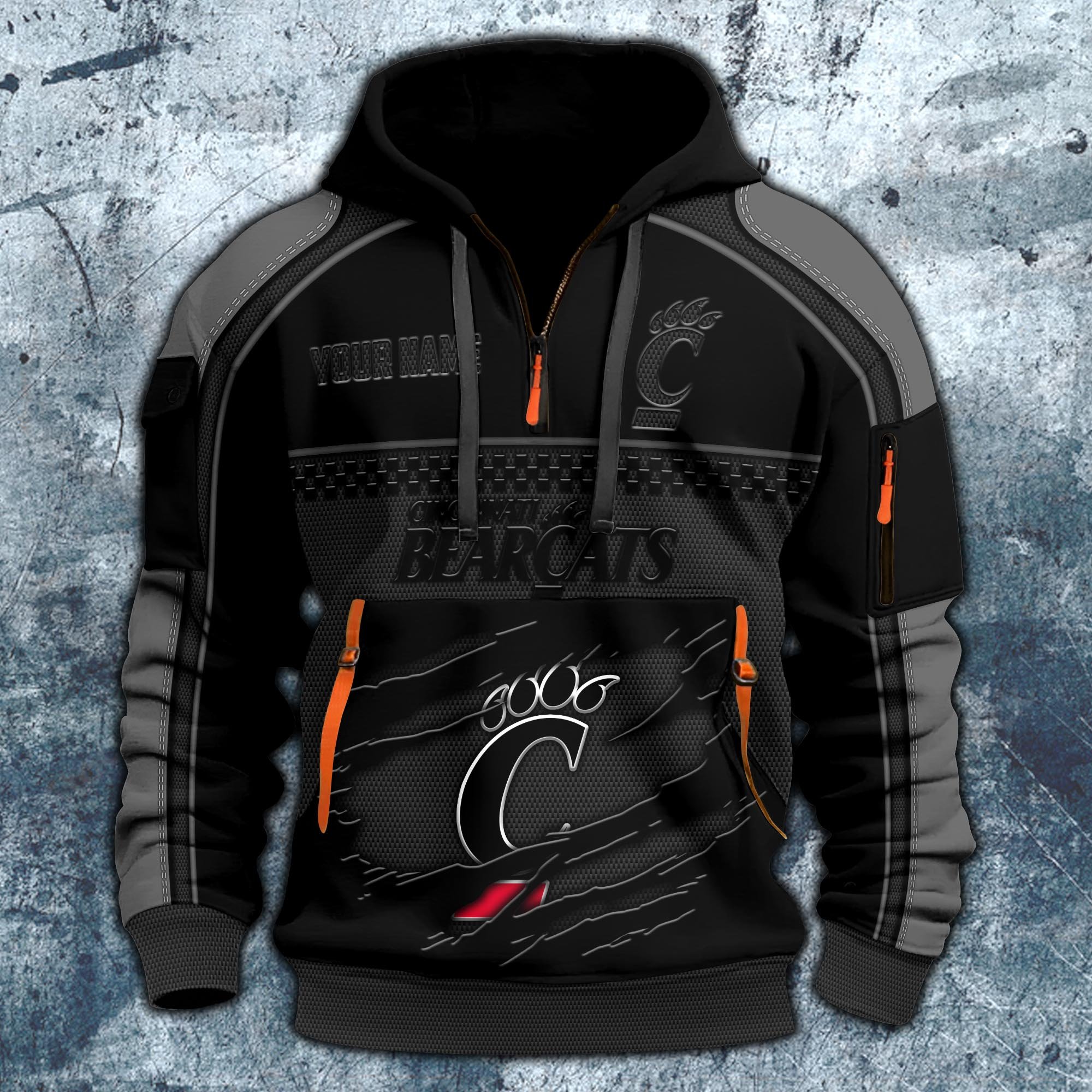 Alternative view of Cincinnati Bearcats Hoodie Half Zipper Custom Your Name,  Sports 3D Half-zip Hoodie EHIVM-07092718