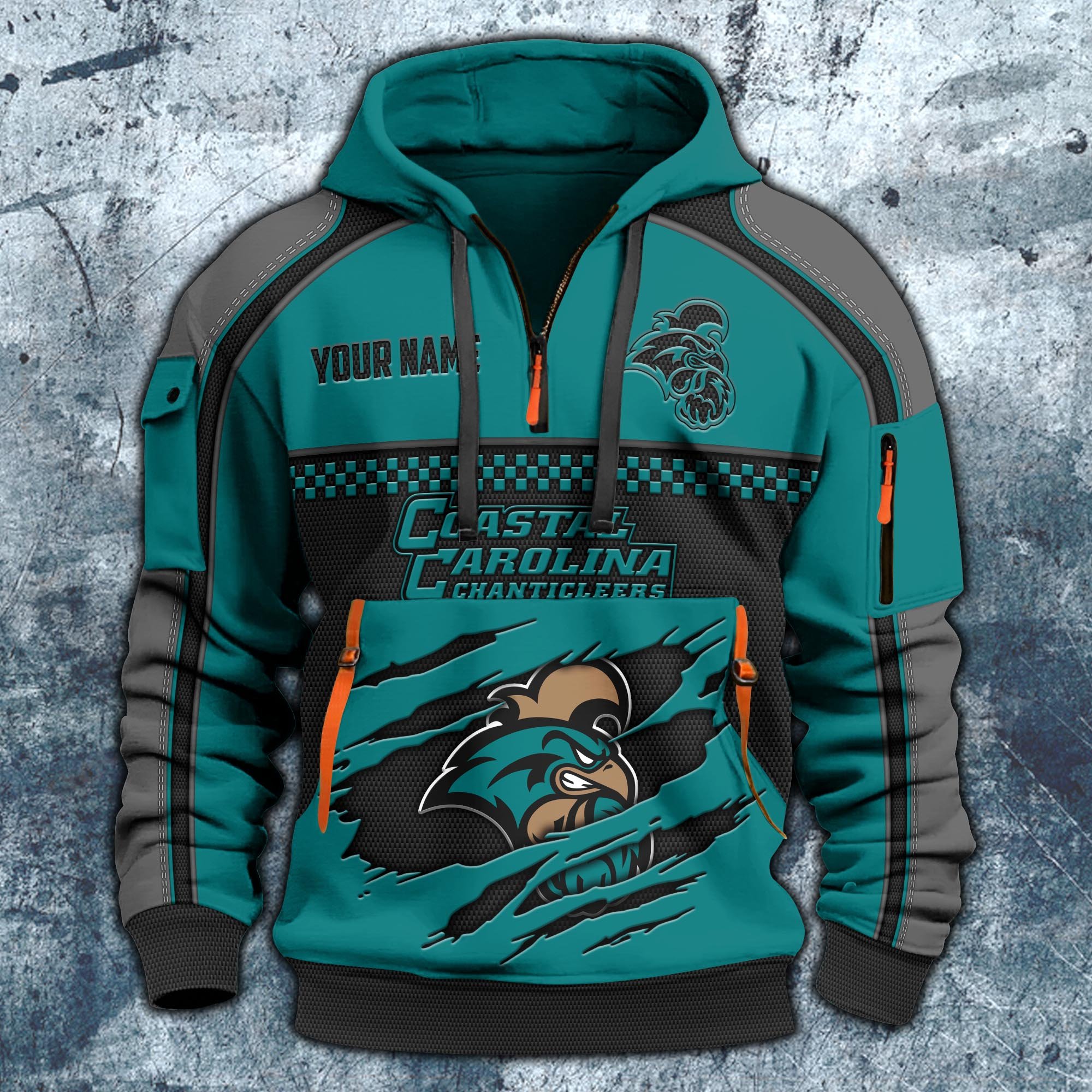 Alternative view of Coastal Carolina Chanticleers Hoodie Half Zipper Custom Your Name,  Sports 3D Half-zip Hoodie EHIVM-07092718