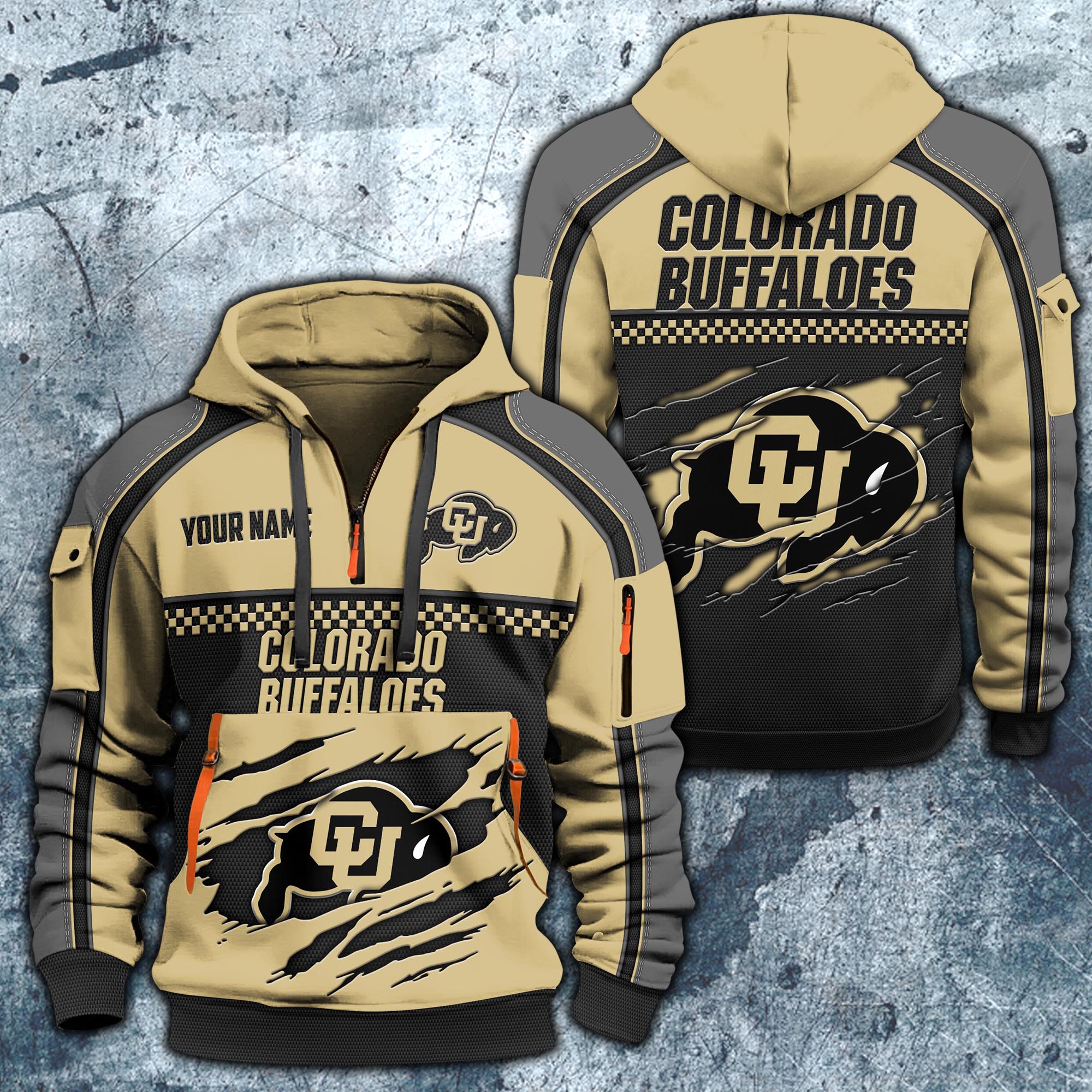 Colorado Buffaloes Hoodie Half Zipper Custom Your Name,  Sports 3D Half-zip Hoodie EHIVM-07092718