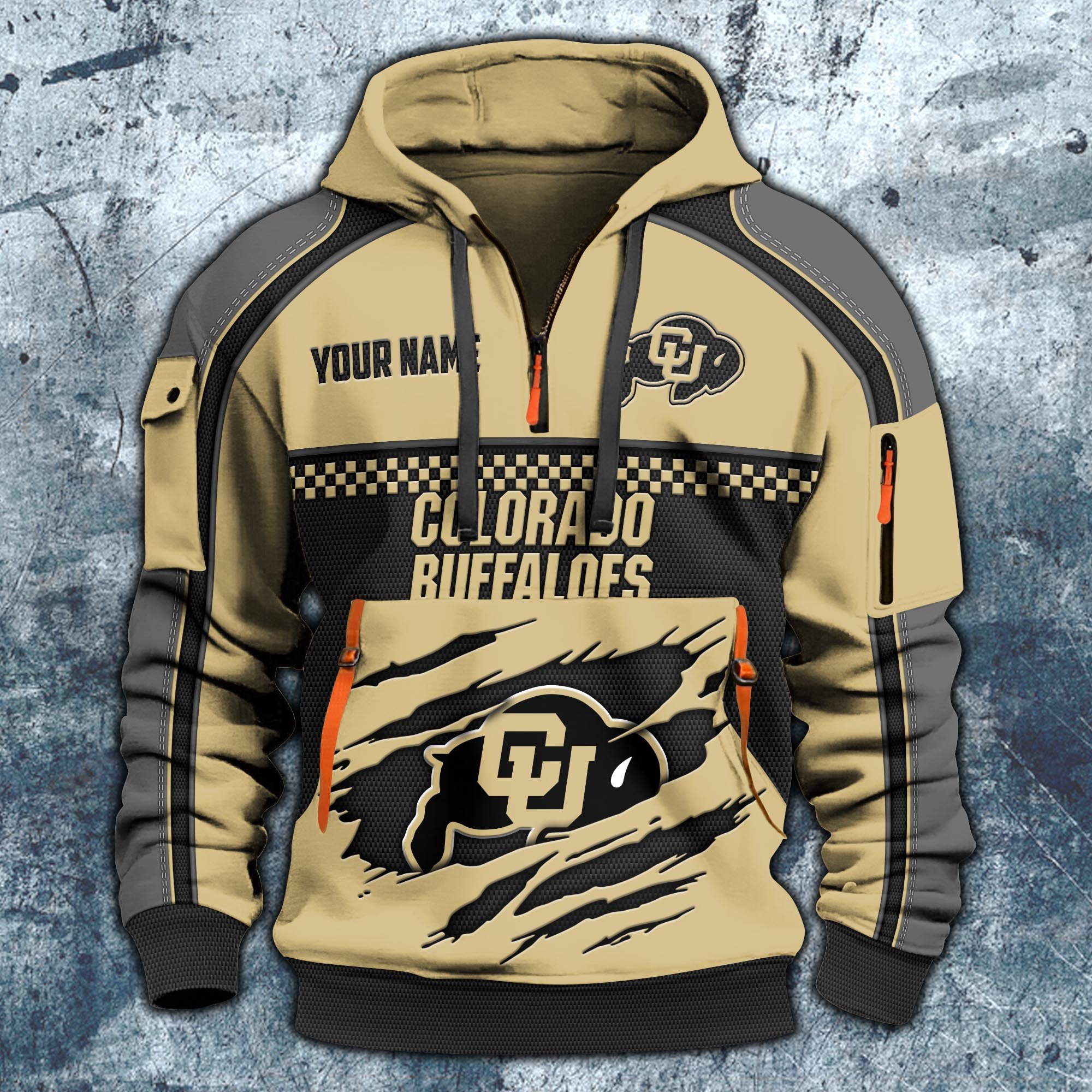 Alternative view of Colorado Buffaloes Hoodie Half Zipper Custom Your Name,  Sports 3D Half-zip Hoodie EHIVM-07092718