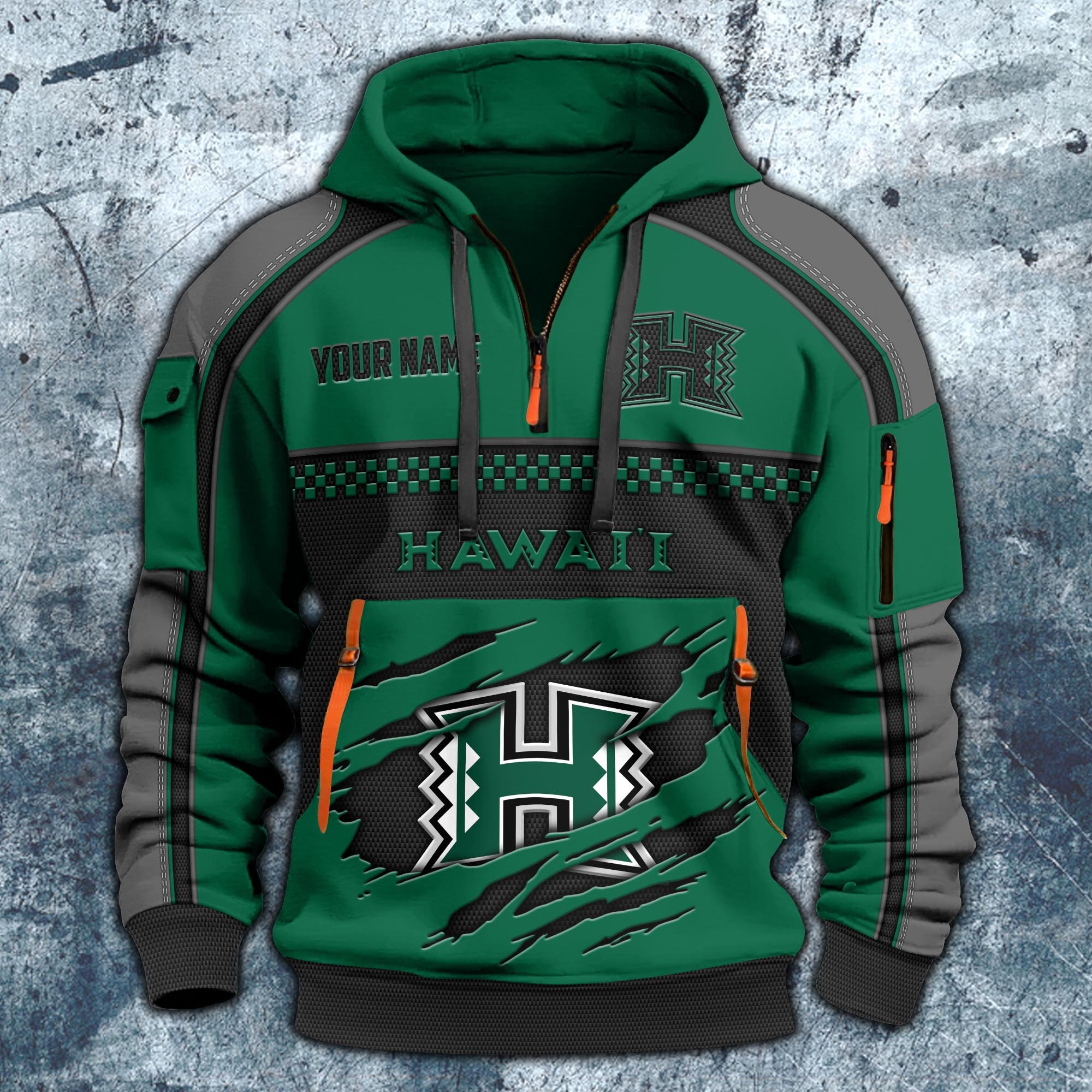 Alternative view of Hawaii Rainbow Warriors Hoodie Half Zipper Custom Your Name,  Sports 3D Half-zip Hoodie EHIVM-07092718