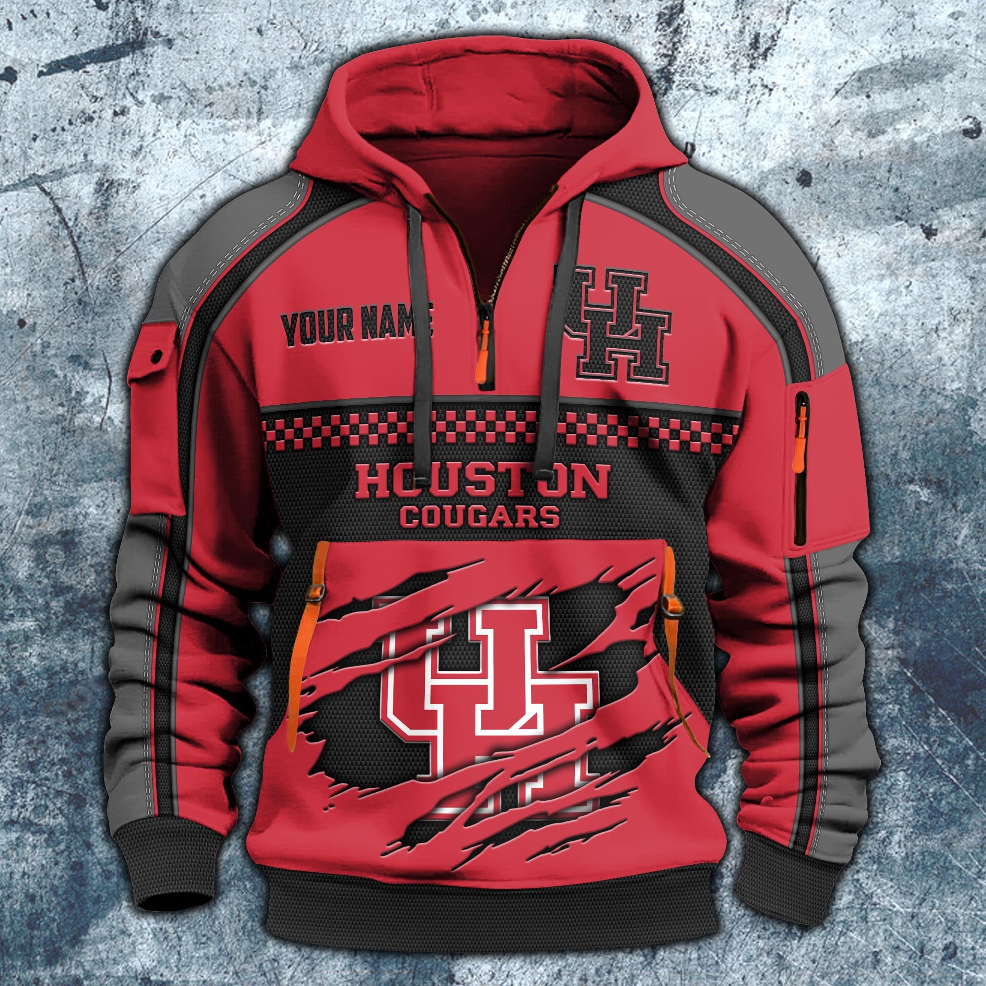 Alternative view of Houston Cougars Hoodie Half Zipper Custom Your Name,  Sports 3D Half-zip Hoodie EHIVM-07092718