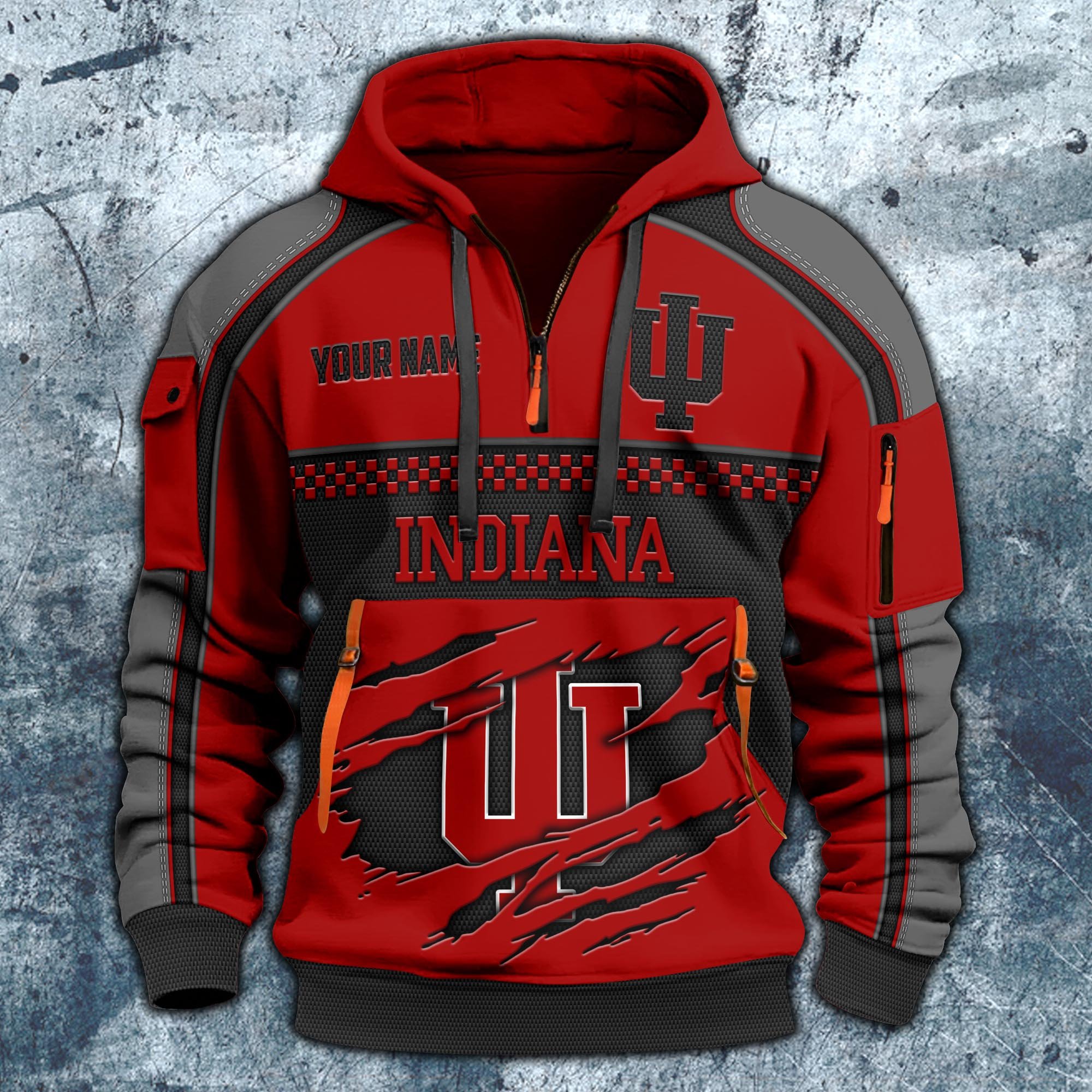 Alternative view of Indiana Hoosiers Hoodie Half Zipper Custom Your Name,  Sports 3D Half-zip Hoodie EHIVM-07092718