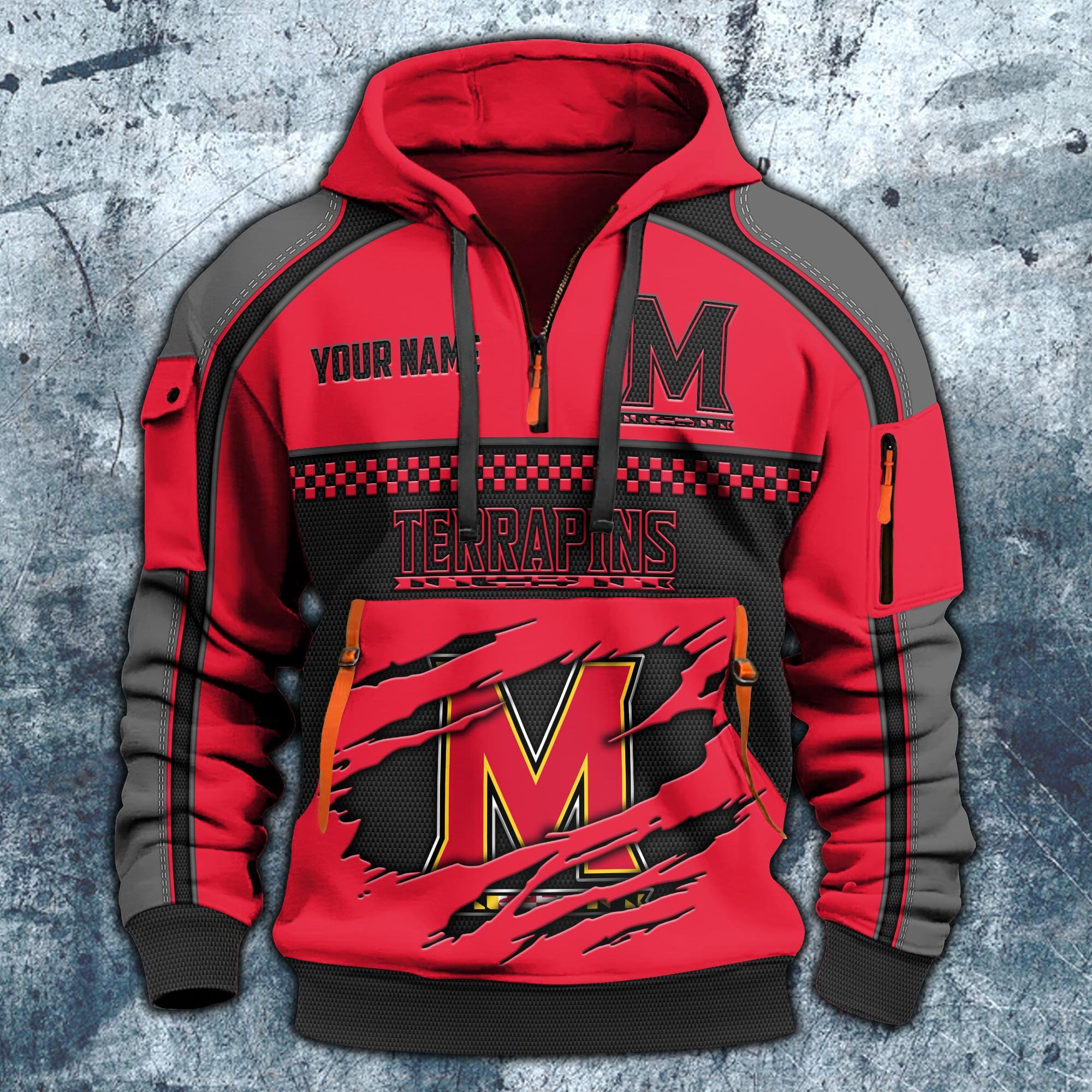 Alternative view of Maryland Terrapins Hoodie Half Zipper Custom Your Name,  Sports 3D Half-zip Hoodie EHIVM-07092718